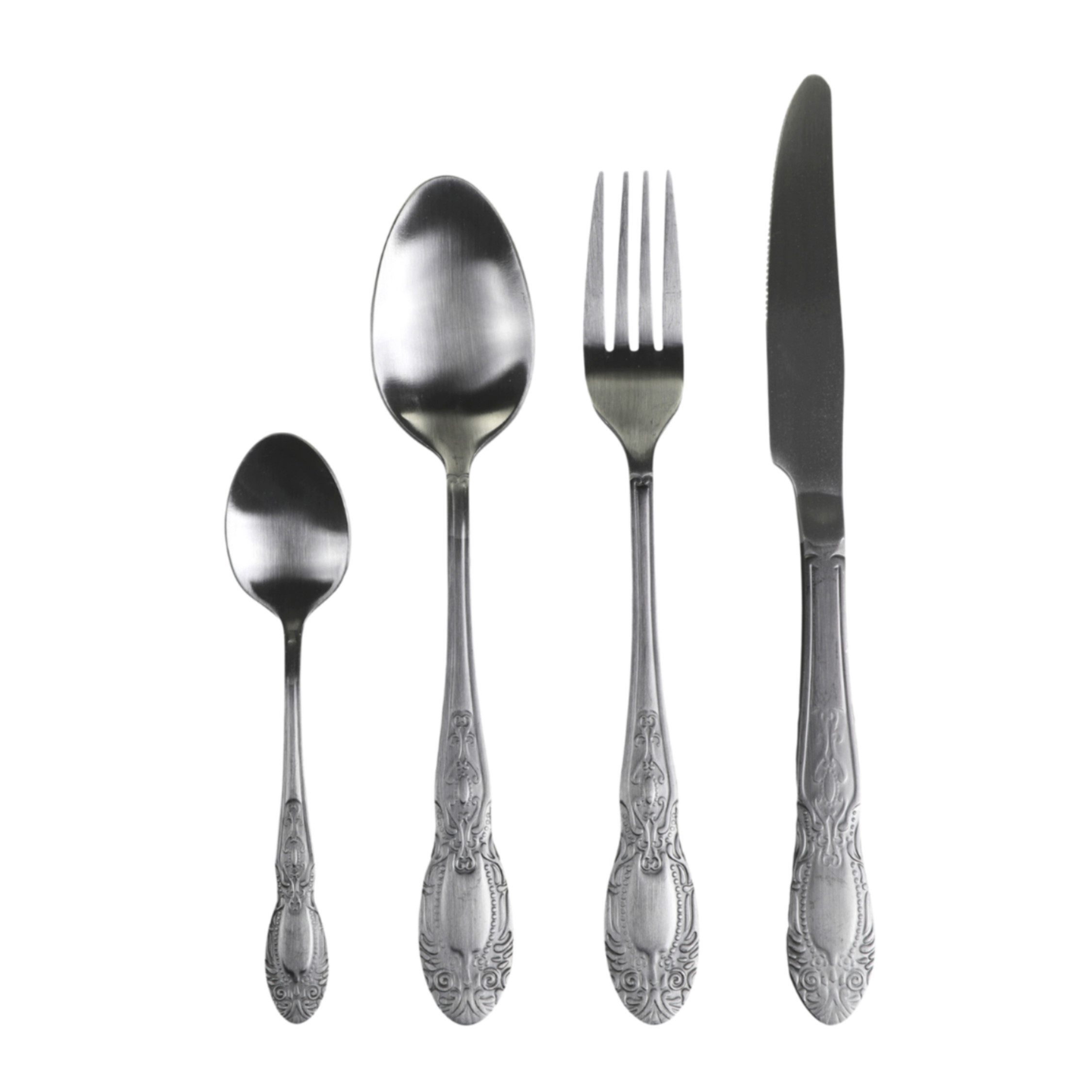 Chic Antique Besteck-Set Chic Antique Besteck mit Dekor Set Silber matt – 4-teilig, 1 Personen