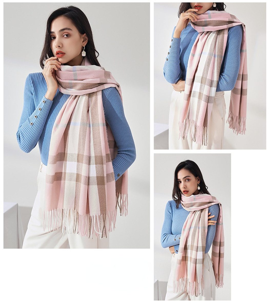 Blusmart Schal Karierter Schal für Damen, (Warmer Schal aus Kaschmirimitat, Zarte, weiche und elastische Haptik), Weiches und dehnbares Tragegefühl, einfach zus – Bild 2 von 5