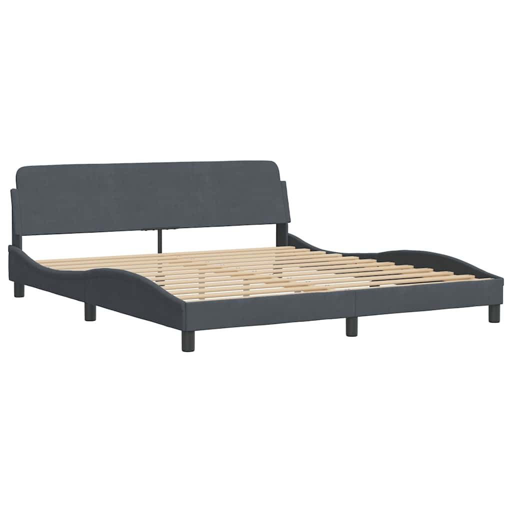 furnicato Bettgestell Dover 218x185x74,5 cm Dunkelgrau Samt mit Massivholz und (1-tlg), Kariertes Doppelbett mit gepolstertem Kopfteil und Sperrholzlatten