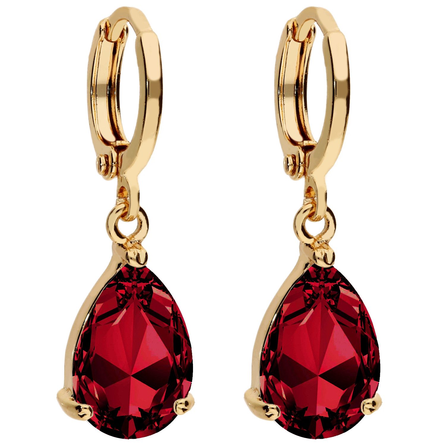 LÖB Paar Серьги-кольца Damen Серьги Hängend Серьги-кольца Tropfen Zirkonia Stein Anhänger Gold (Geschenke für Frauen Beste Freundin Mutter Mama Damen zum Geburtstag Weihnachten Weihnachtsgeschenke), Goldene Серьги Tropfenform Vergoldet Rot Oval Strass Glitzer