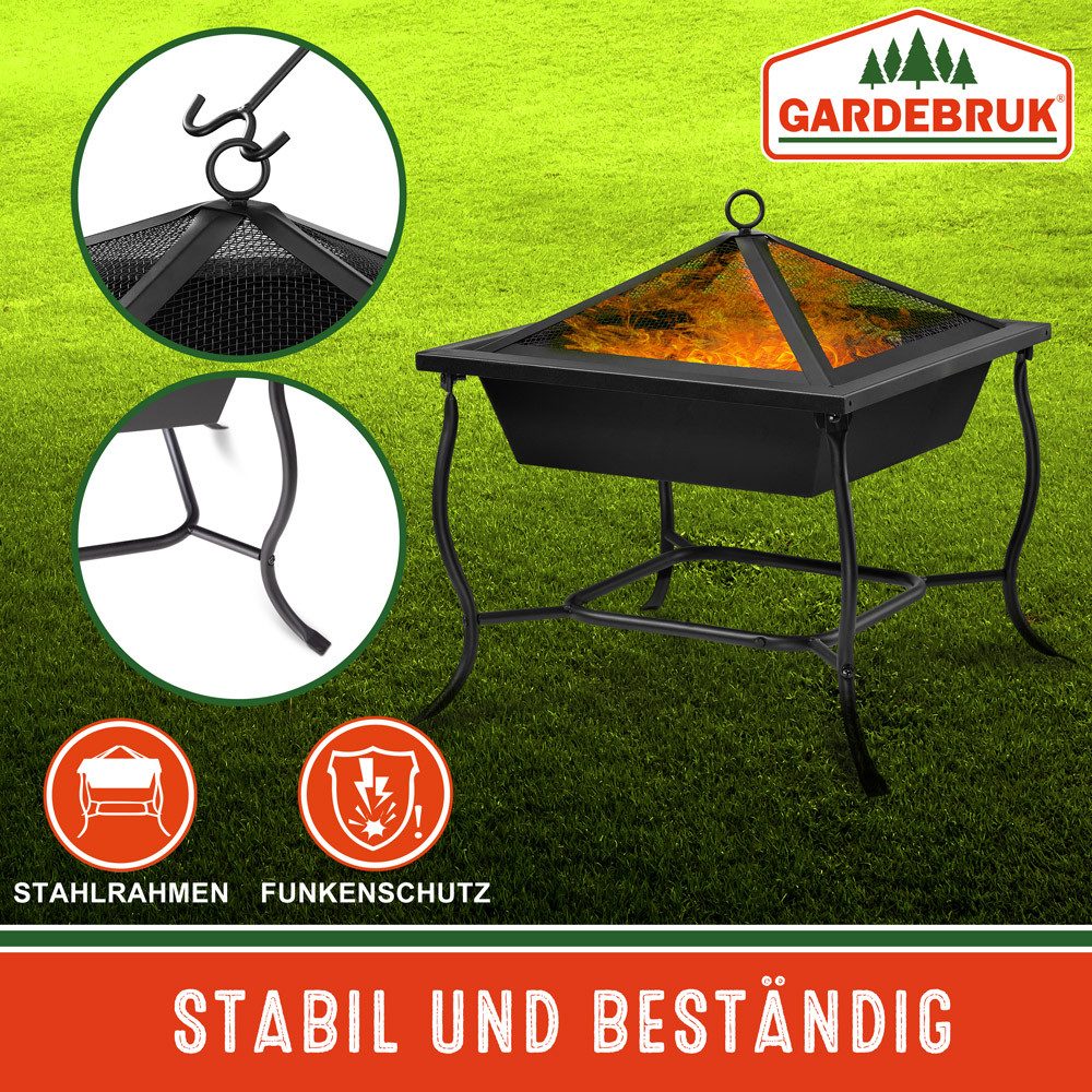 Gardebruk Feuerschale, Feuerkorb Garten mit Funkenschutz Schürhaken Outdoor Grill