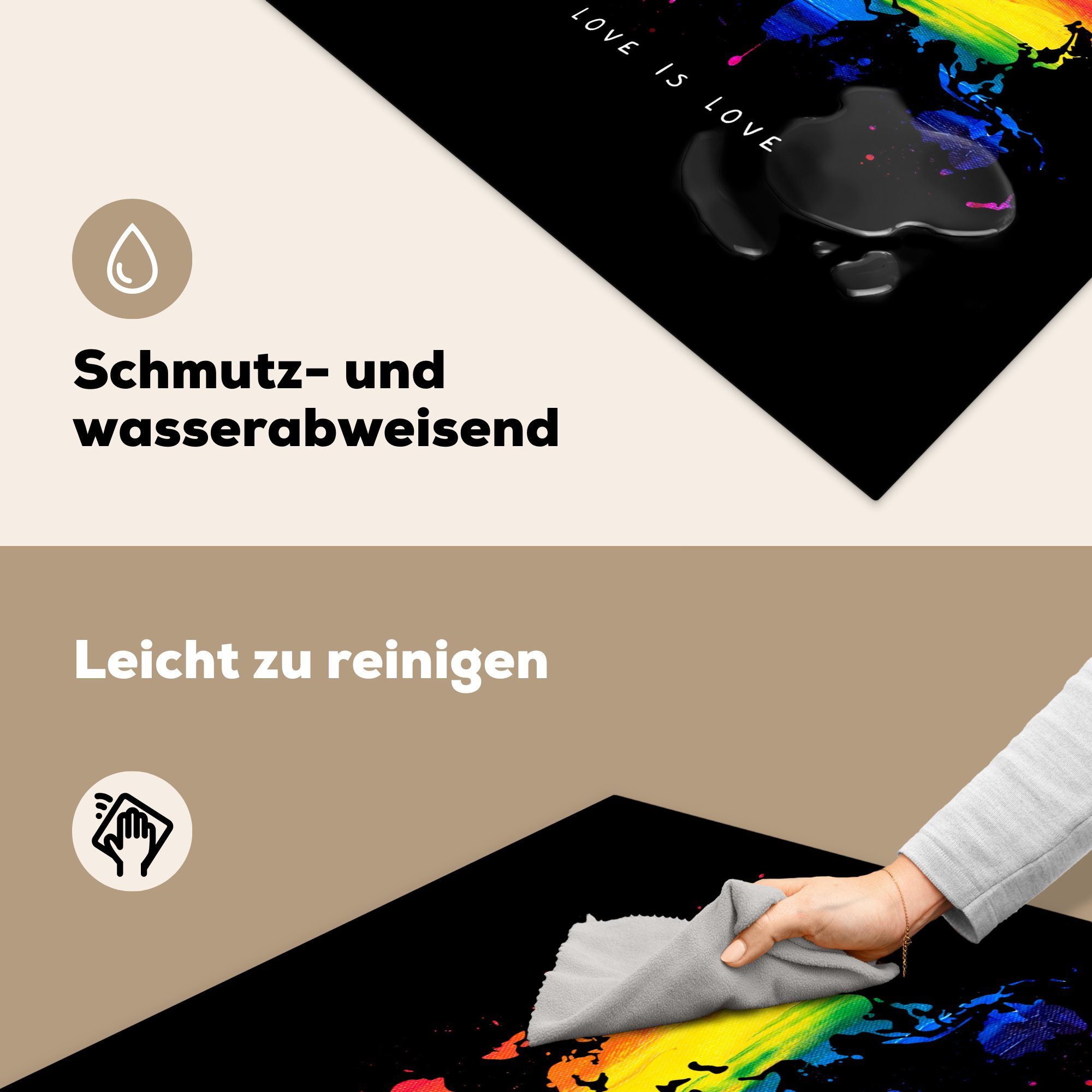 MuchoWow Weltkarte Liebe, Arbeitsplatte Herdblende-/Abdeckplatte (1 für - Ceranfeldabdeckung, - 78x78 küche Vinyl, tlg), Stolz cm,