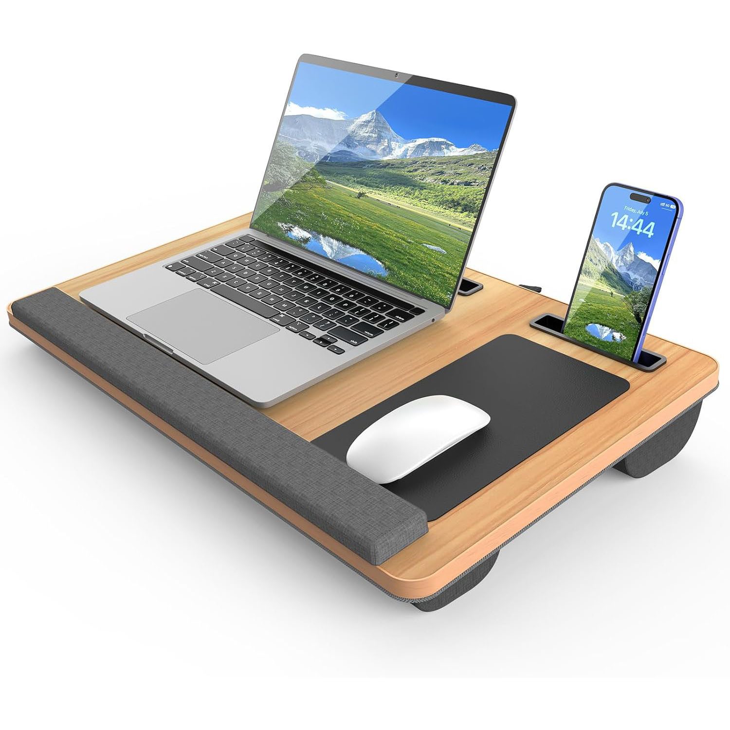 HEYHIPPO Laptoptisch Laptop-Laptoptisch mit Kissen, 36×55 cm, für Geräte bis 17,3 Zoll (Ein Tisch, Brauner Lapdesk fürs Bett, mit Tragegriff & Handgelenkauflage), Bequemer Laptop-Kissentisch, weich gepolstert, ideal für Bett & Sofa