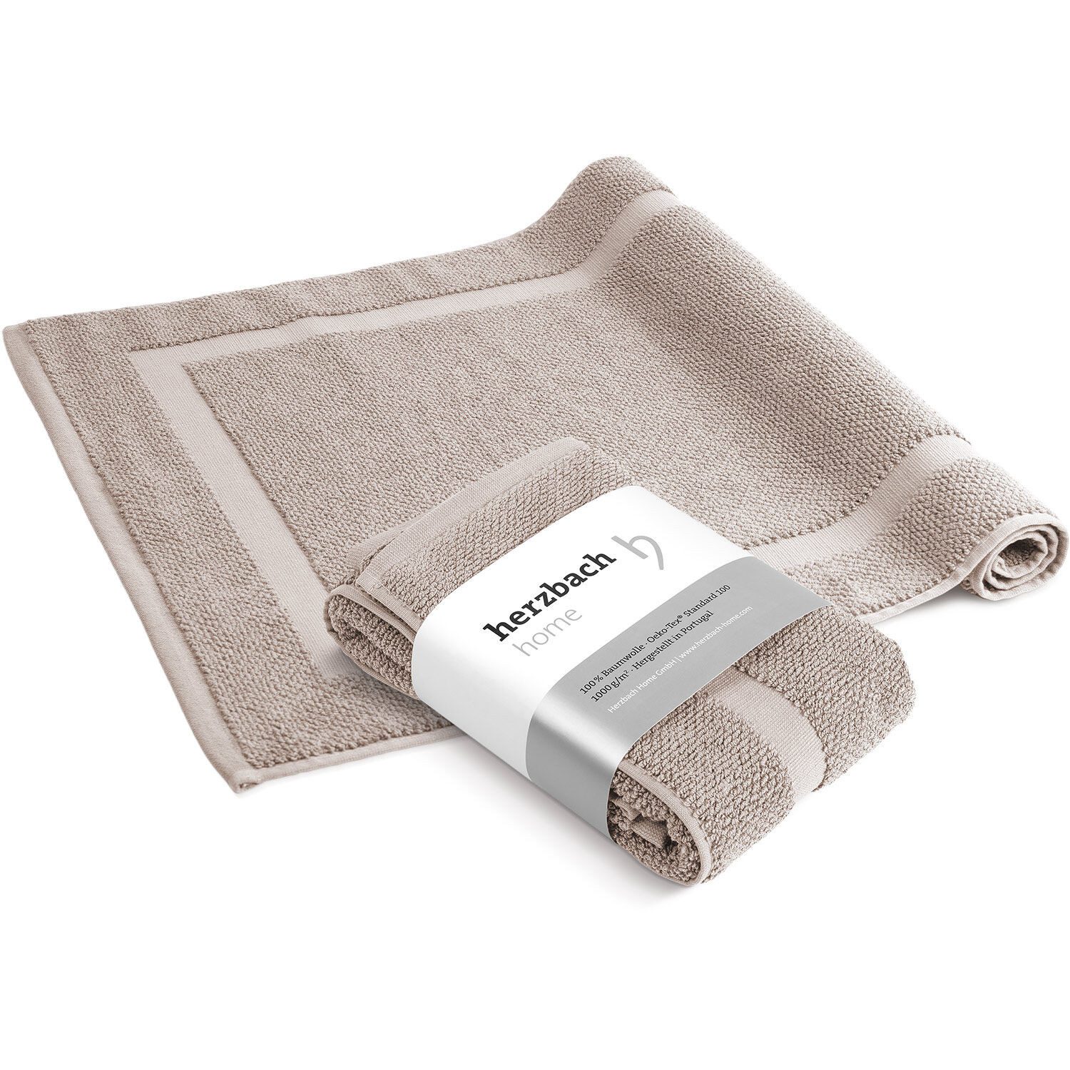herzbach home Badematte Spa 50x80 cm, Baumwolle, Rechteckig, 2er Set, 1000g/m², Premium-Qualität, 100% Baumwolle, mit Bordüre