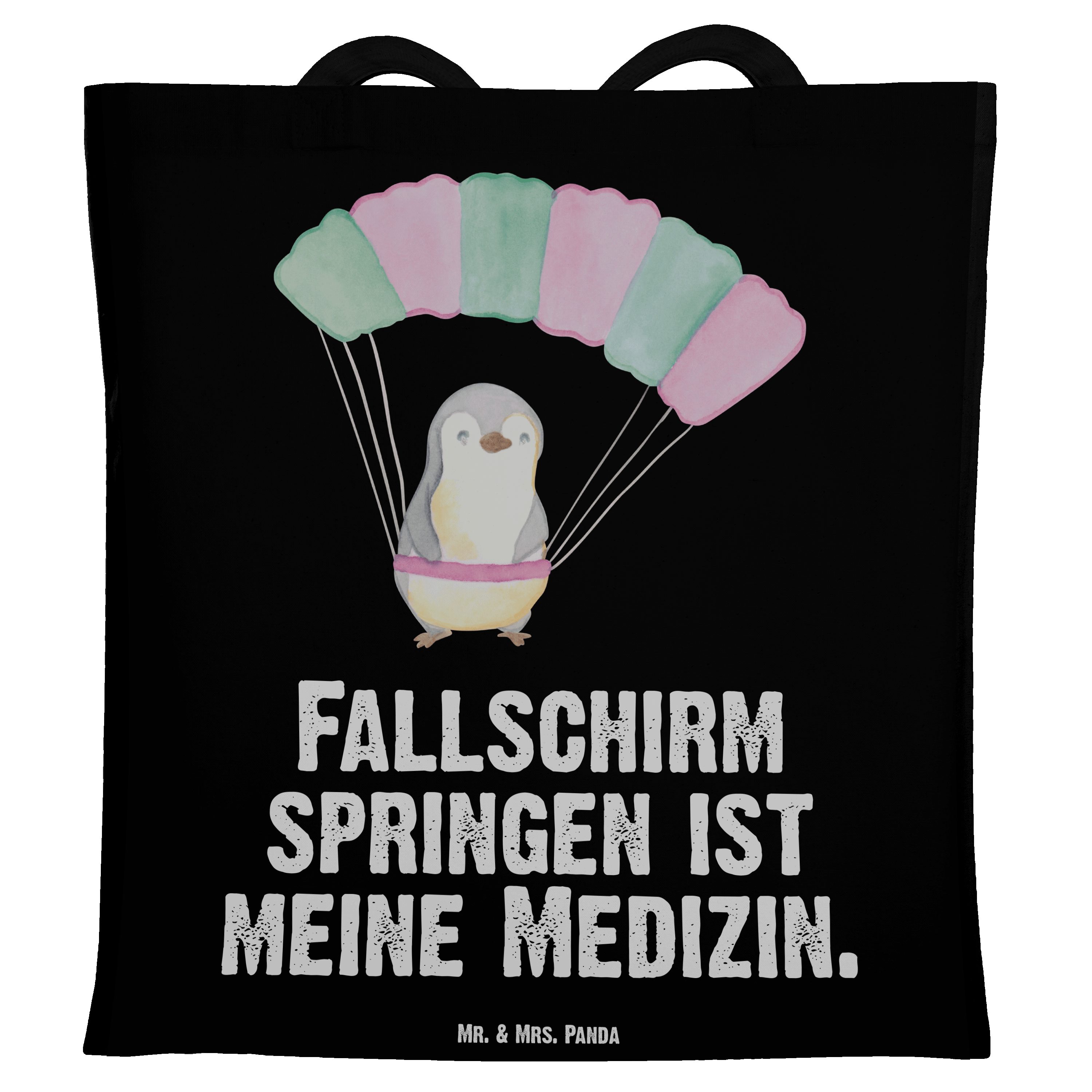 Mr. & Mrs. Panda Tragetasche Pinguin Fallschirm springen Medizin - Schwarz - Geschenk, Erlebnisges (1-tlg)