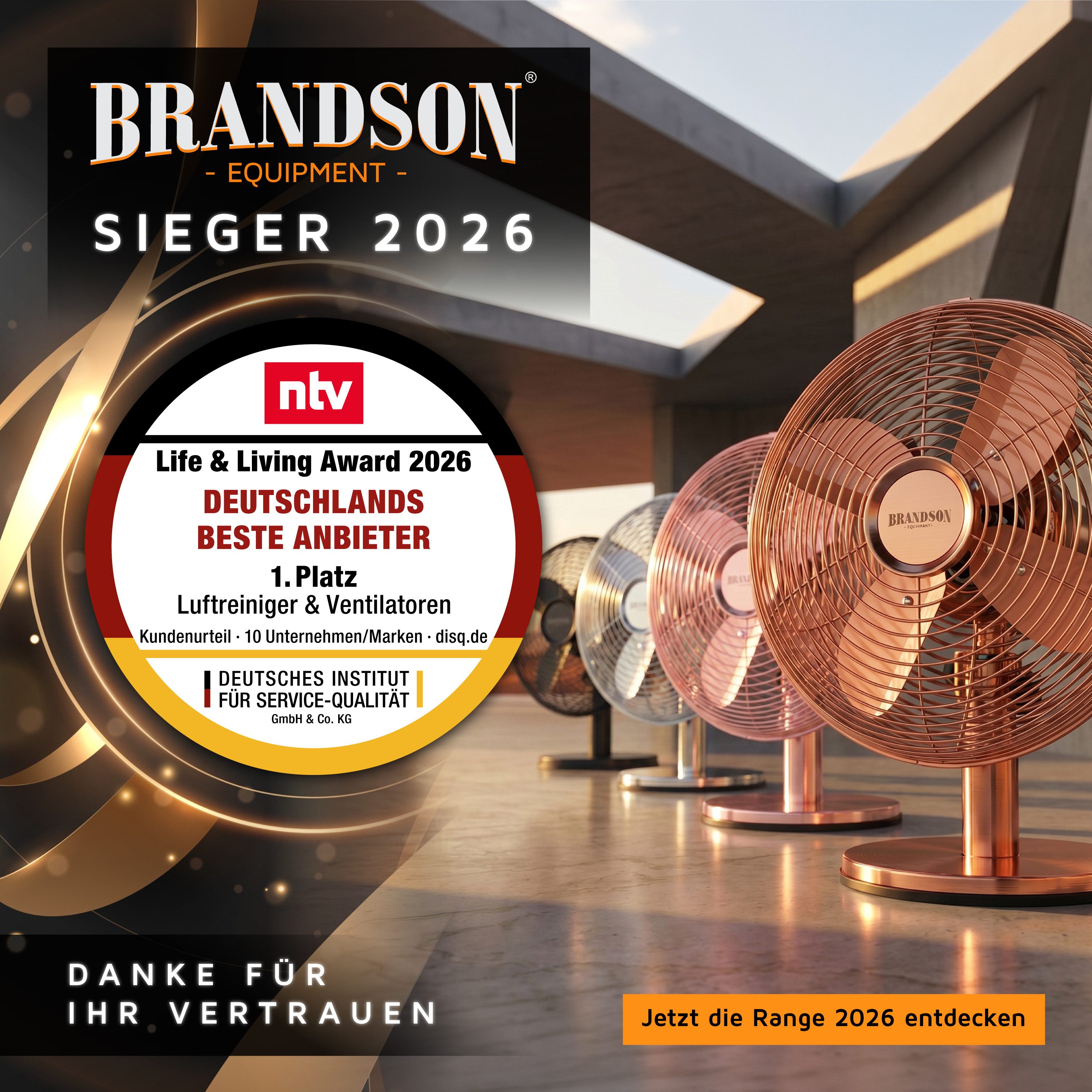 Brandson Tischventilator Retro Design, Oszillation, Neigungswinkel ca. 40°, Metallgehäuse, 30W, 28 cm Durchmesser, NTV Sieger 2026, mobiler Lüfter, 3 Geschwindigkeitsstufen, GS-Geprüft