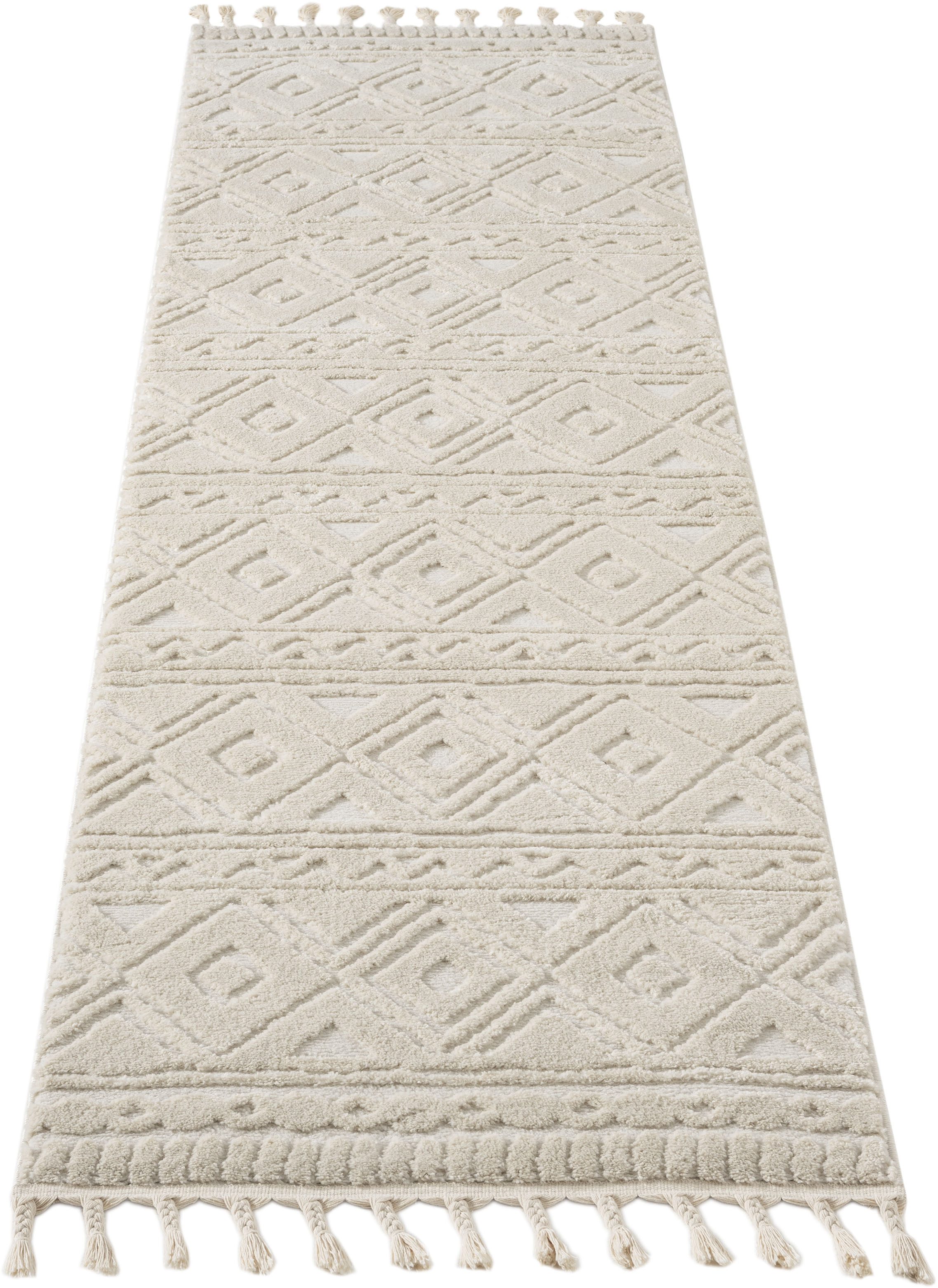 OTTO home Läufer Bonvo 80x300 cm, rechteckig, Höhe: 19 mm, mit Fransen, Hoch-Tief-Struktur, Wohnzimmer, Schlafzimmer