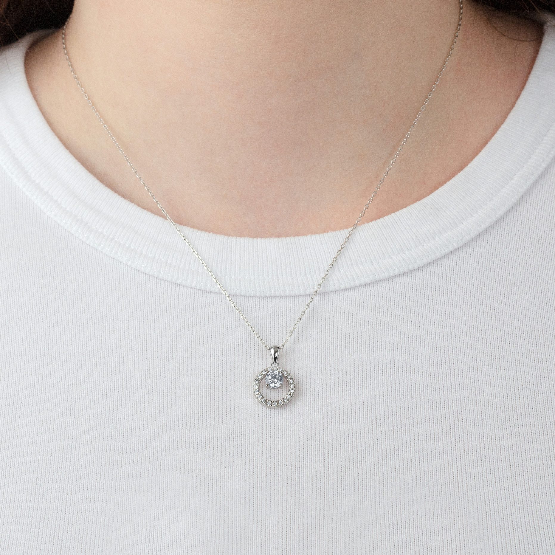 Lotus Kette mit Anhänger Silver Damen Halskette LP3080-1/1 Silber Zirkonia Ring 42+3 cm