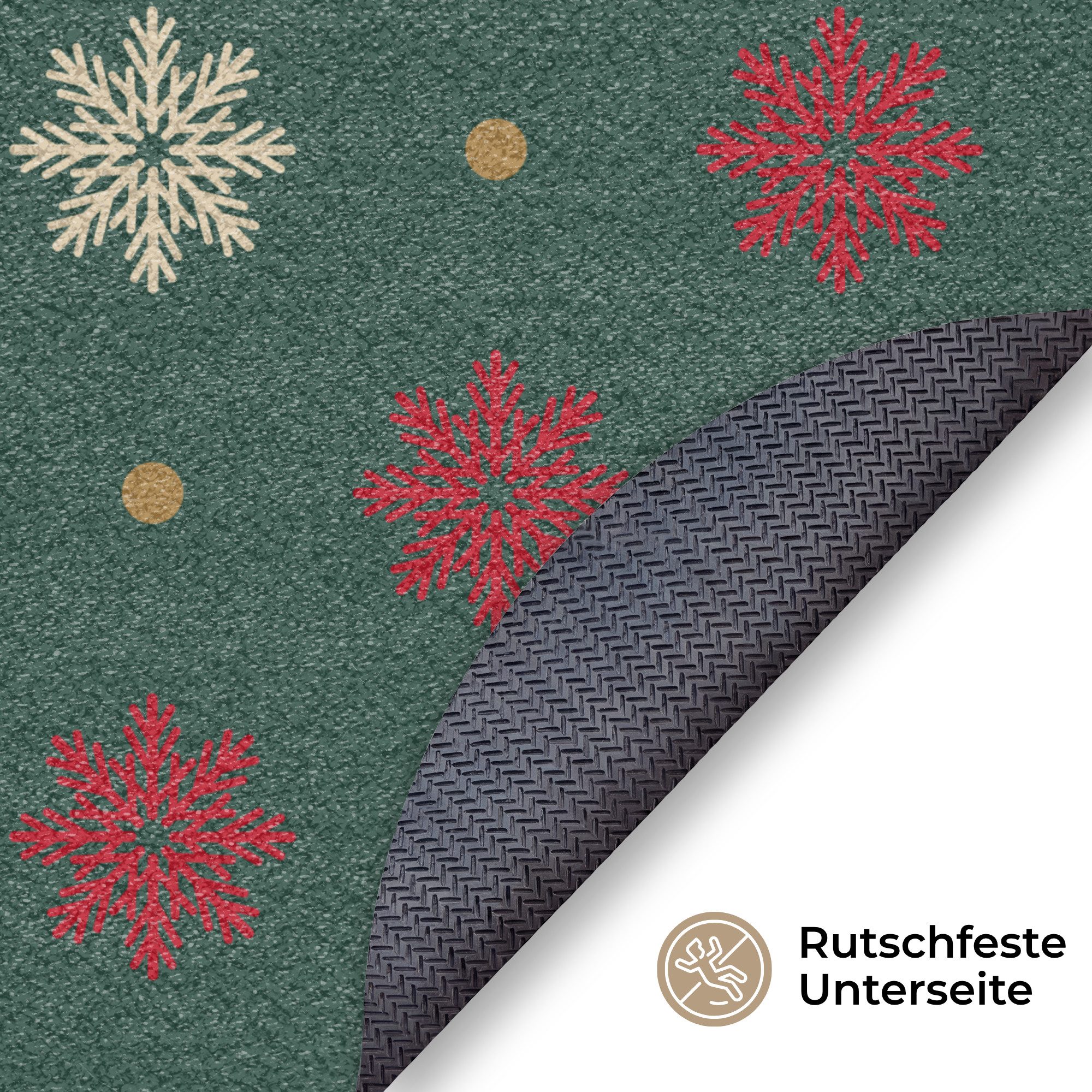 MuchoWow Fußmatte Rund Illustration - Schneeflocken - Grün, Rechteckig, Sauberlaufmatte, Fußabtreter, Türvorleger 120x120 cm