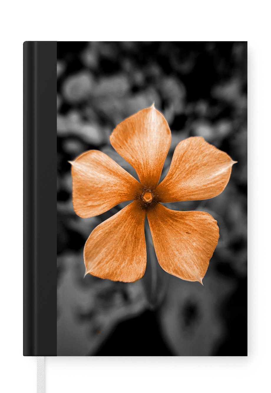MuchoWow Notizbuch Blumen - Orange - Schwarz - Weiß, Journal, Merkzettel, Tagebuch, Notizheft, A5, 98 Seiten, Haushaltsbuch