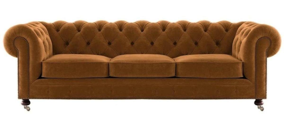 JVmoebel Chesterfield-Sofa, Luxus Gelb Chesterfield Samt Dreisitzer Polster Möbel Hotel Wohnzimmer Praxis Braun