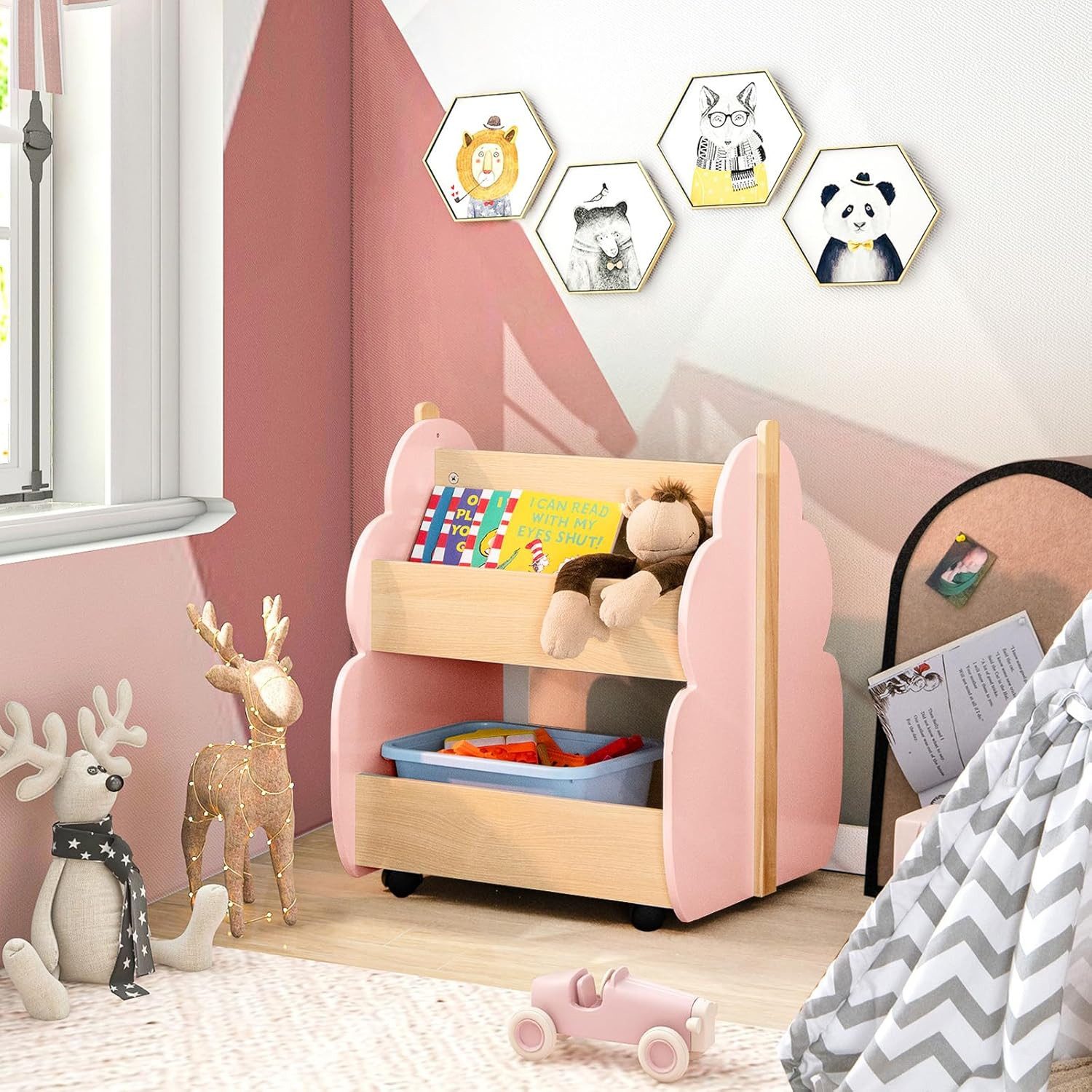 KOMFOTTEU Bücherregal Kinder, 2-stufiges Spielzeugregal