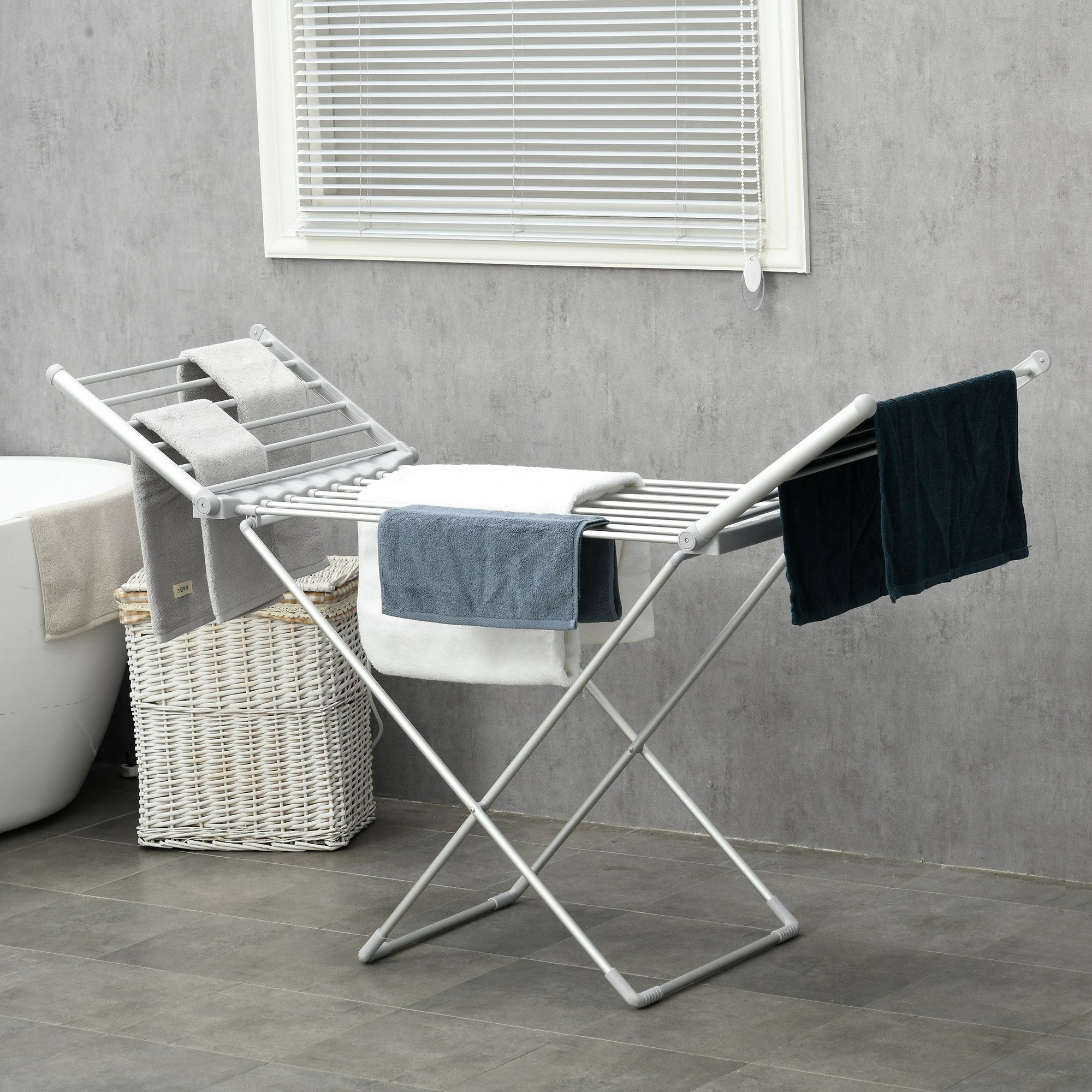 HOMCOM Wäscheständer Elektrischer Wäscheständer Klappbar Wäschetrockner Aluminium, Einstellbare Temperatur, 144 x 53 x 91 cm