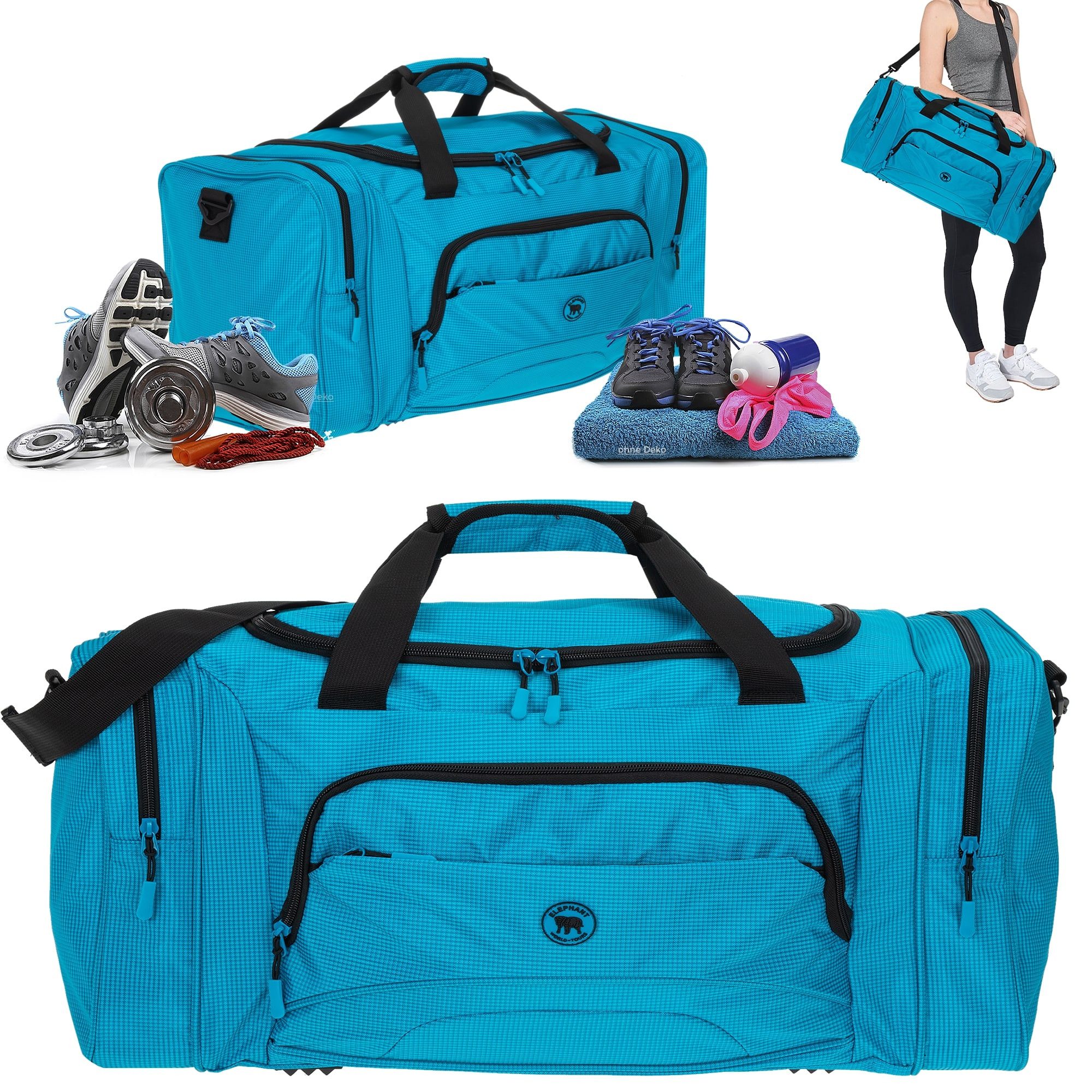 ELEPHANT Sporttasche Reisetasche Saunatasche Damen Herren groß 62 cm XL, Color Sport Reise Sauna Tasche Fitness Gym + Flasche