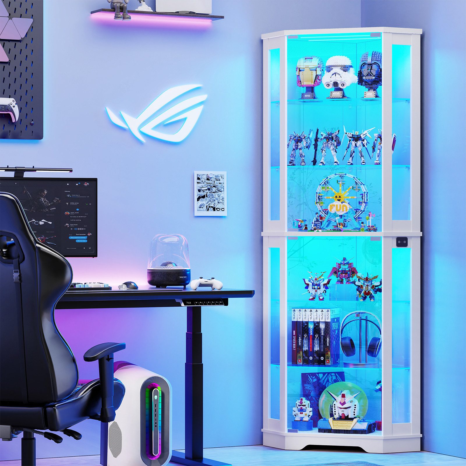 BROTTAR Eckvitrine mit Eckdesign, 6 Ebenen, LED-Beleuchtung, Glastüren, Bewegungssensor (1-St)