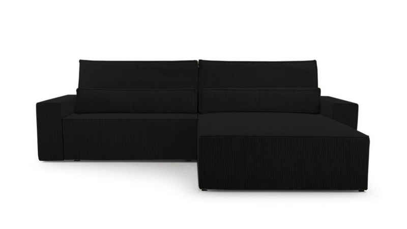 MOEBLO Ecksofa aus Cord DENVER L, Ottomane beidseitig montierbar Couch Cord für Wohnzimmer Schlafsofa Sofagarnitur Sofa Eckcouch L-Form Cordstoff - 290x85x200cm, mit Schlaffunktion und Bettkasten
