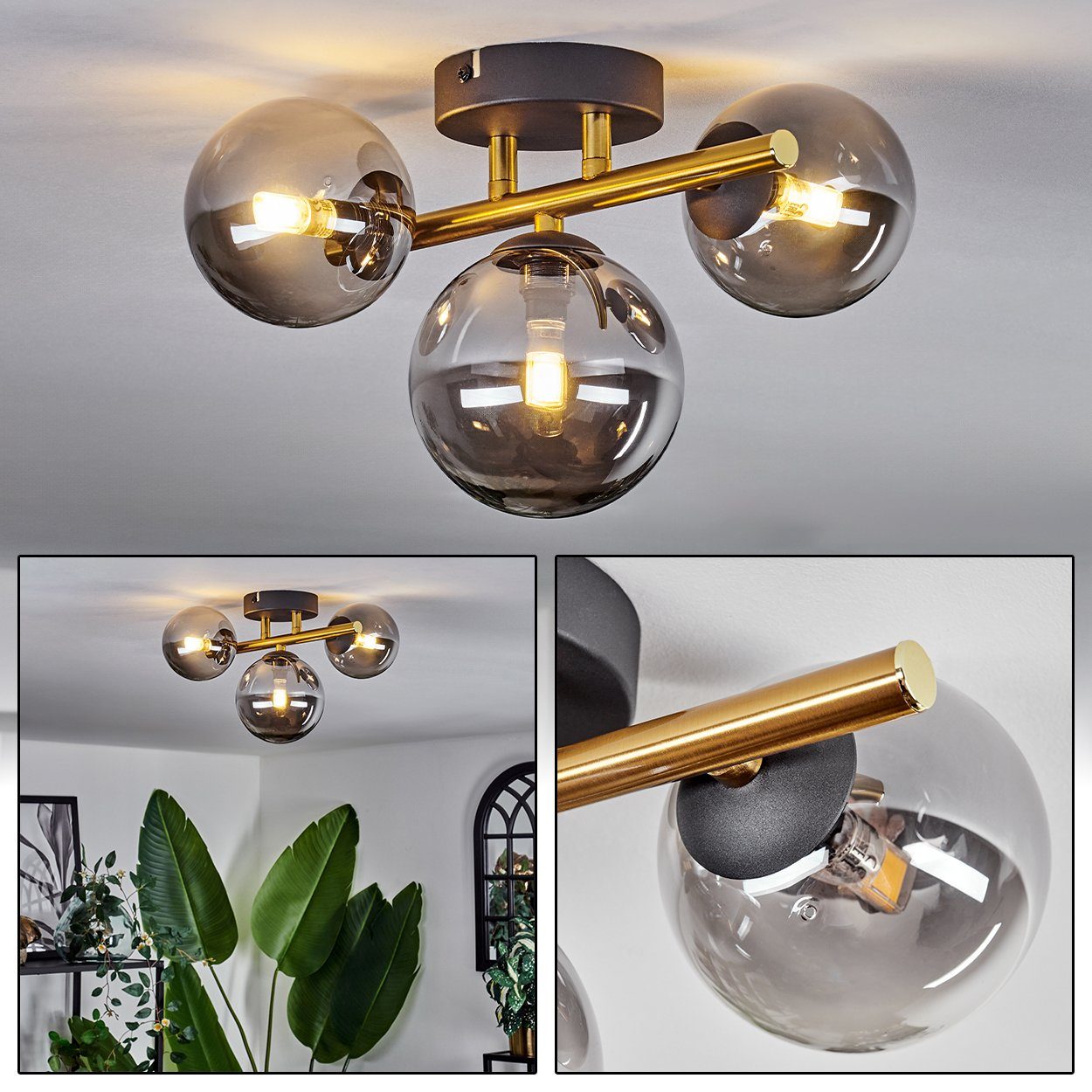 hofstein Deckenleuchte Deckenlampe aus Metall/Glas in günstig online kaufen