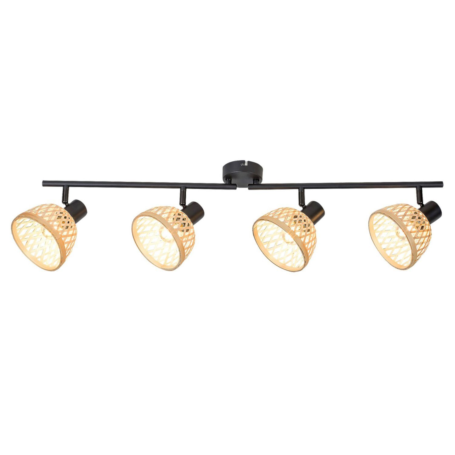 Rabalux Deckenleuchte, ohne Leuchtmittel, Rattan-Lampe, ind.spot.E14 4xMAX15W, Schwarz