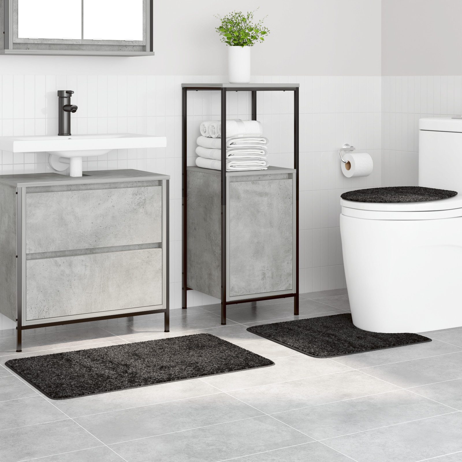 vidaXL Badematte 3-tlg. Badematten-Set Dunkelgrau Polypropylen günstig online kaufen