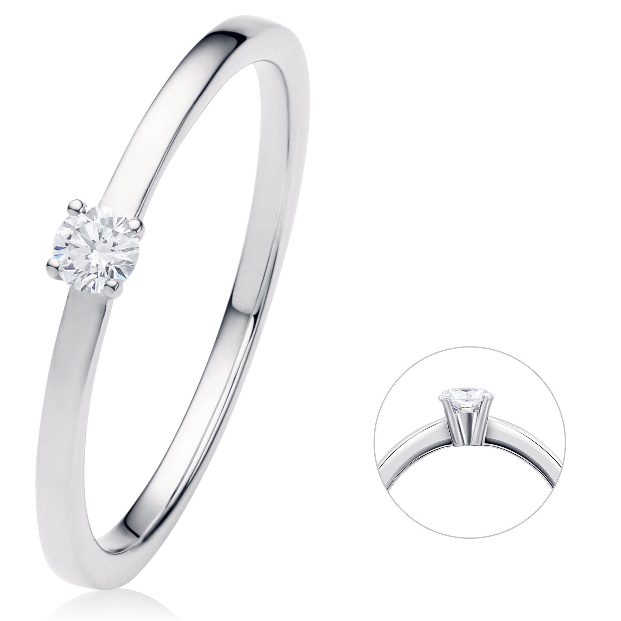 Damen Platin Brillant Ring aus Diamantring Diamant Platin, 950 0.1 ELEMENT ONE Schmuck ct