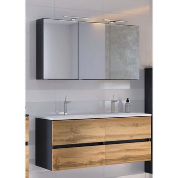 Lomadox Spiegelschrank LOUROSA-03 Badschrank Spiegel Badmöbel 3D LED 120 cm graphit grau, 120/66/20 cm