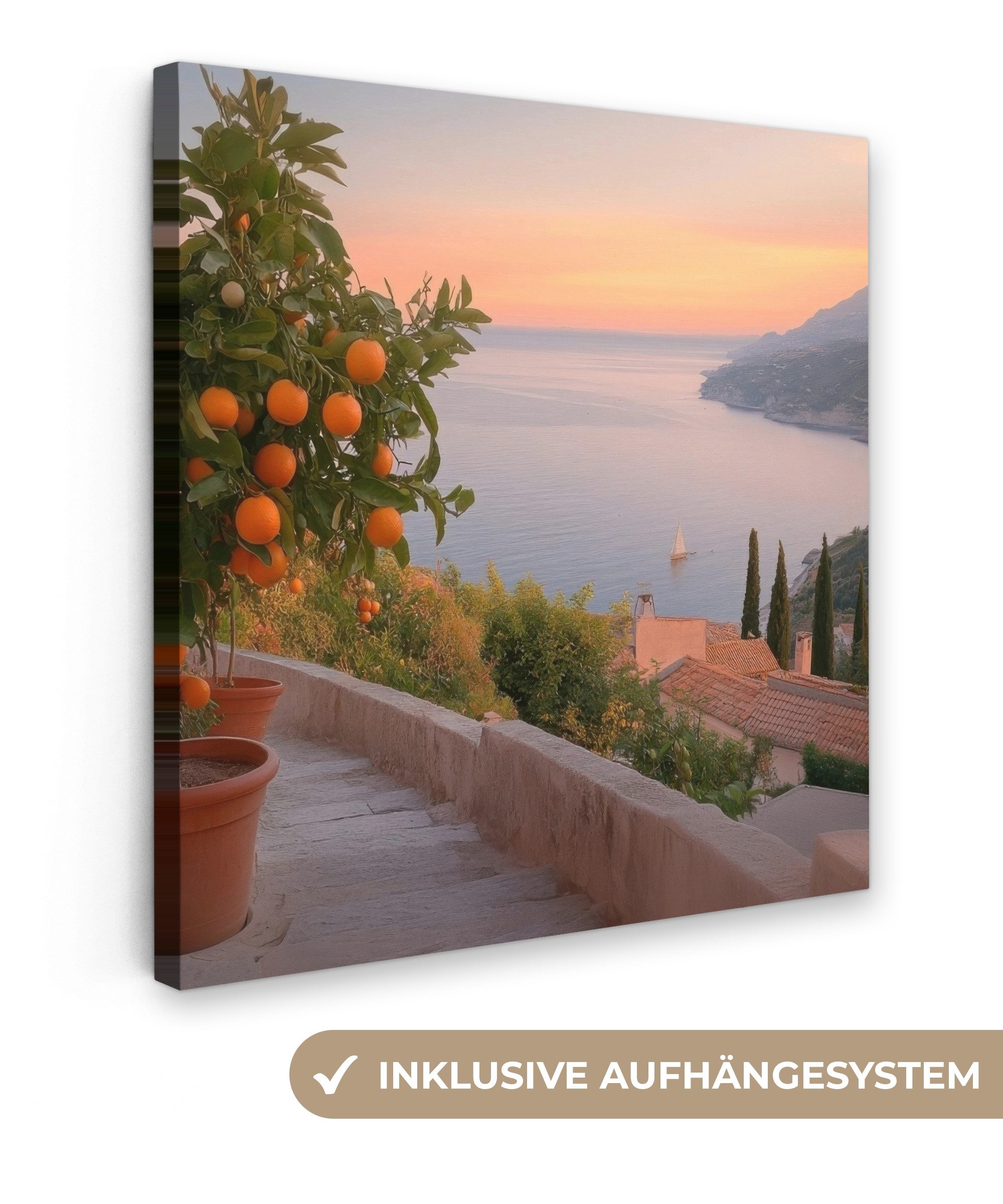 OneMillionCanvasses® Leinwandbild Mittelmeer - Orange - Hügel - Meer, Fotod günstig online kaufen