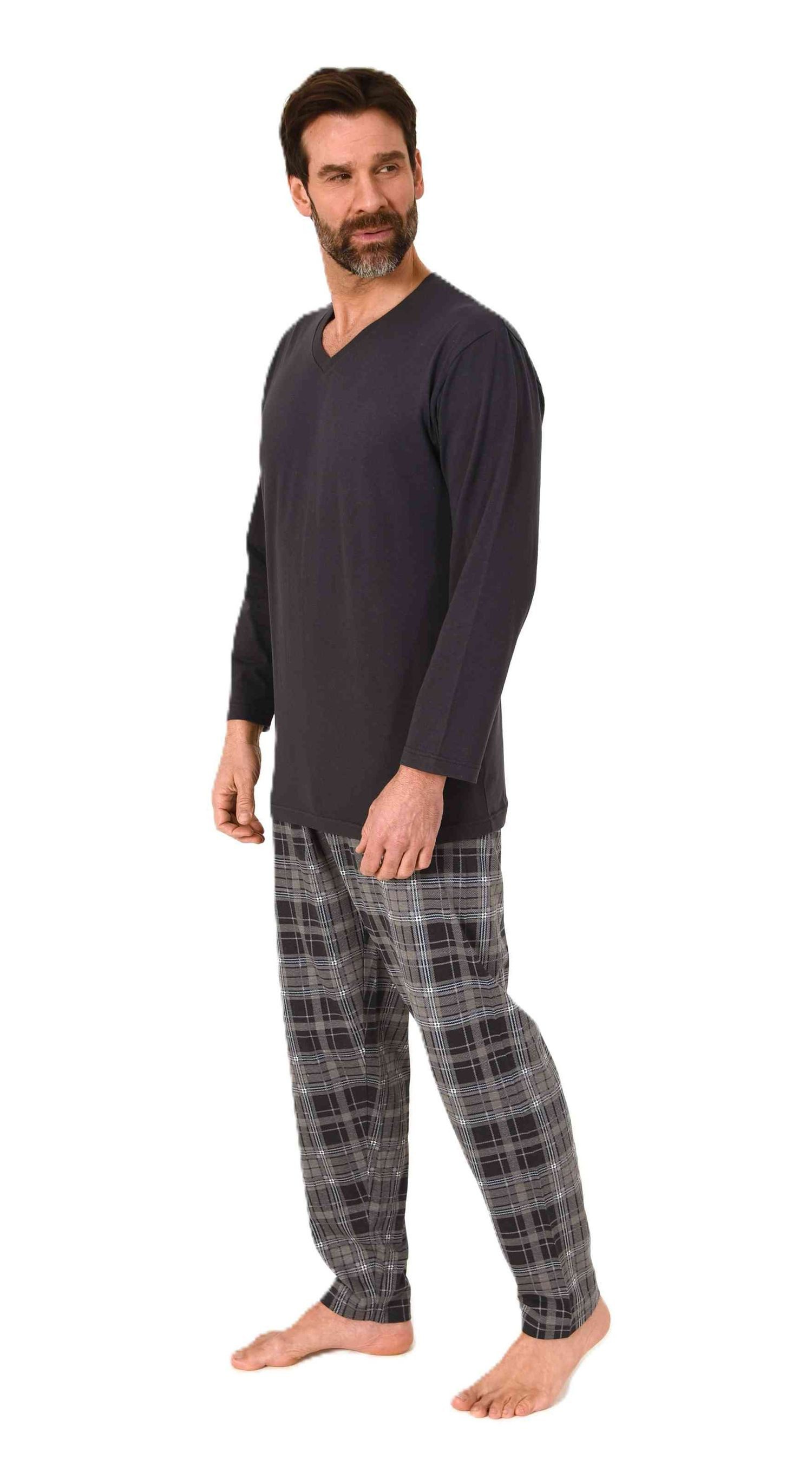 Normann Pyjama Normann Herren Schlafanzug lang mit karierter Pyjama Hose günstig online kaufen