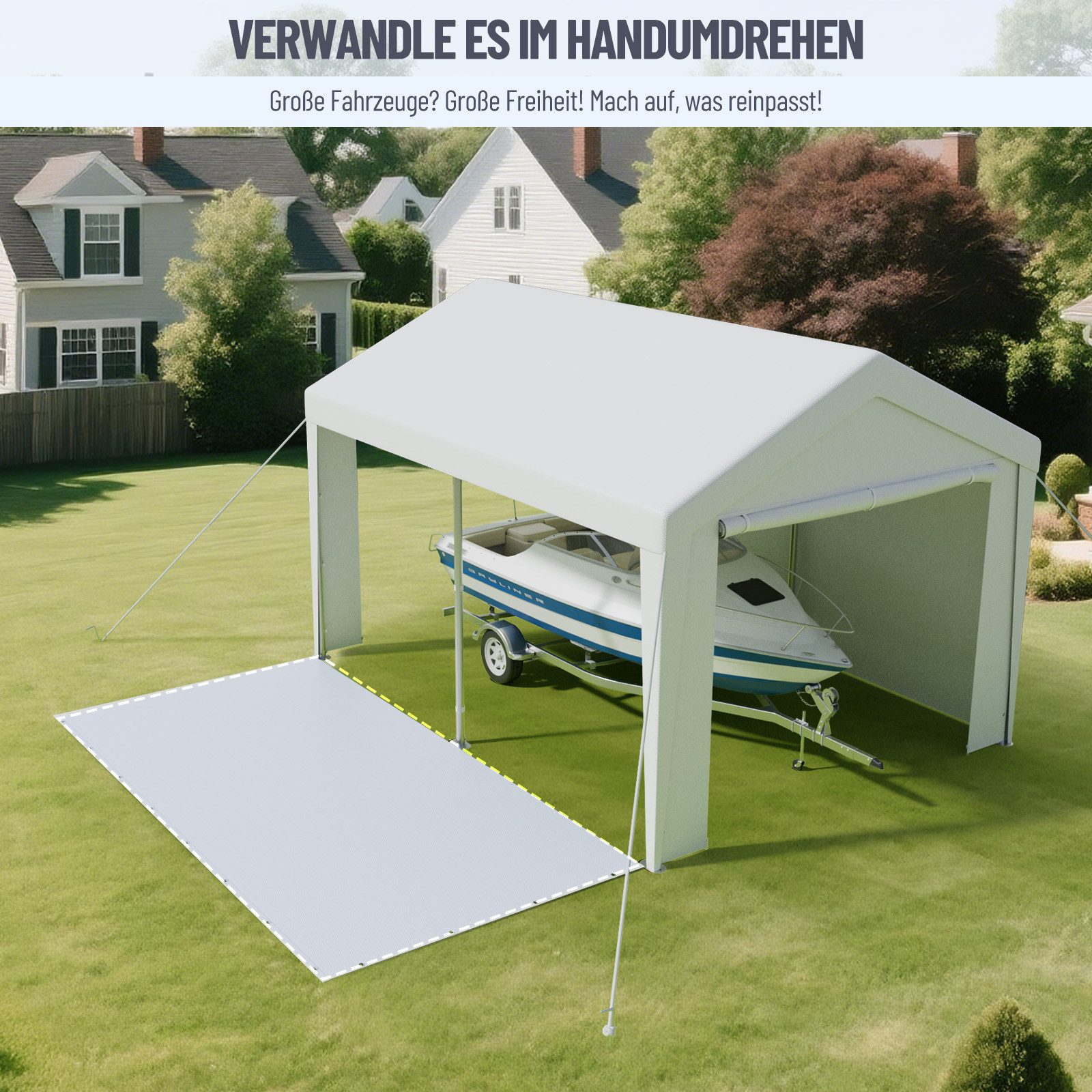 Ferghana Pavillon 3x4m Partyzelt,Carport Zeltgarage,Garagenzelt,Wasserdichtes UV, mit 4 Seitenteilen, 200g/m² PE-Dach, verzinkt, abnehmbare Seitenwände – Bild 3 von 5