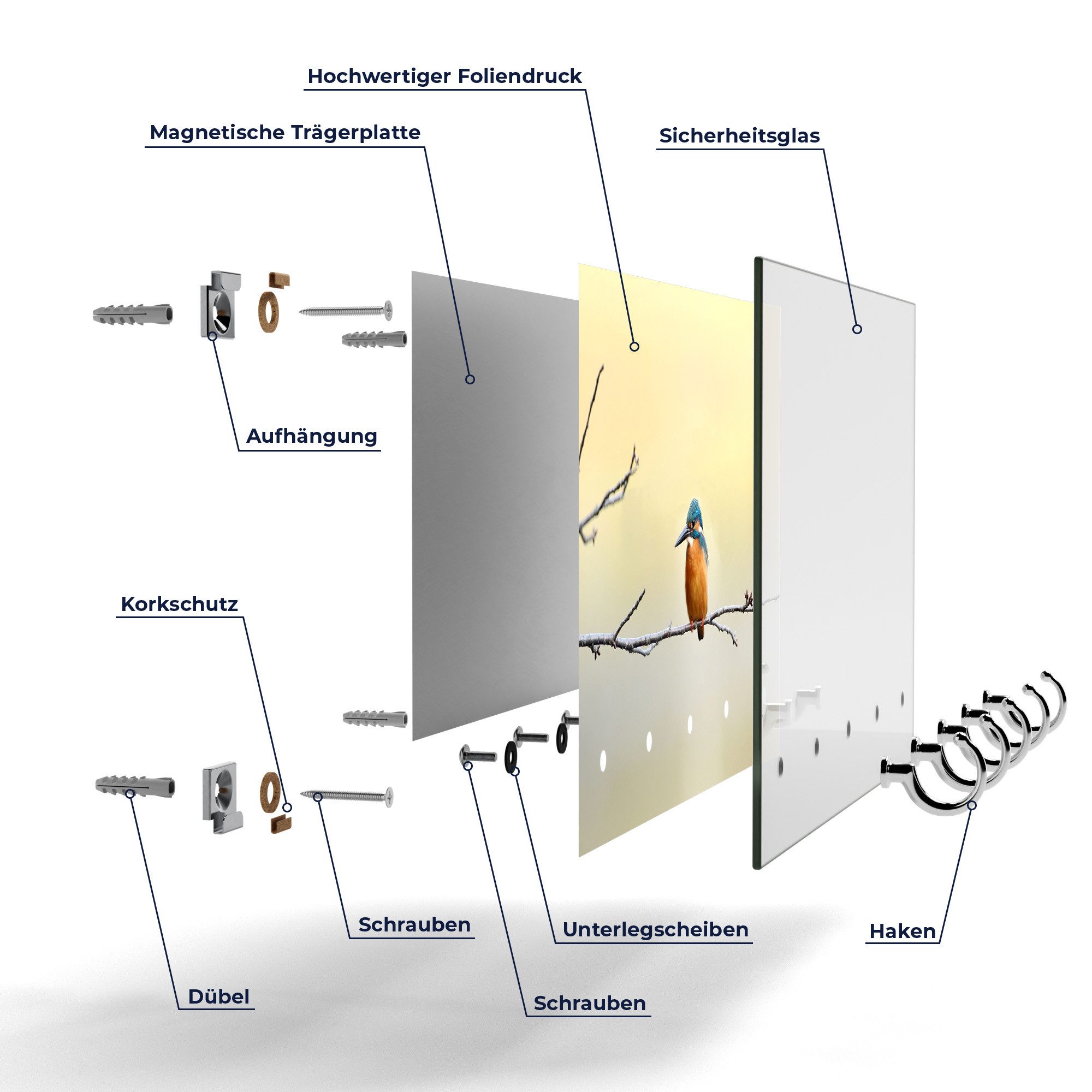 DEQORI Schlüsselbrett 'Königsfischer auf Zweig', (1 St), Schlüsselhalter Schlüssel Haken Schlüsselboard modern Schlüsselleiste