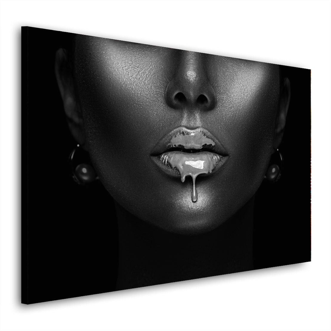 Artedinoi Leinwandbild Frau silberne Lippen Face Art Schwarz Weiß Leinwandbild XXL, Lippen in Silber