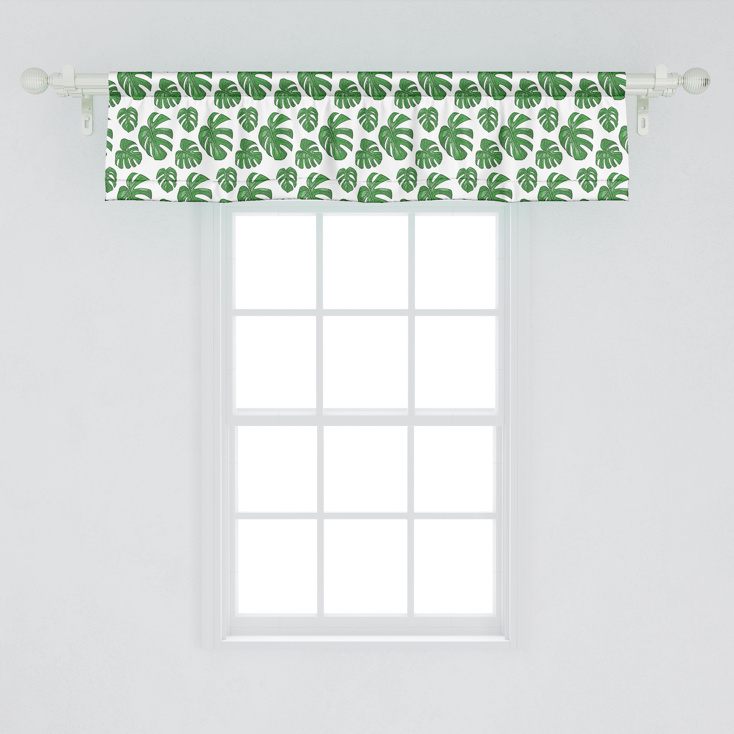 Scheibengardine Vorhang Gezeichnet Abakuhaus, für Volant Microfaser, Blätter Schlafzimmer Detaillierte Stangentasche, Philodendron Dekor mit Küche