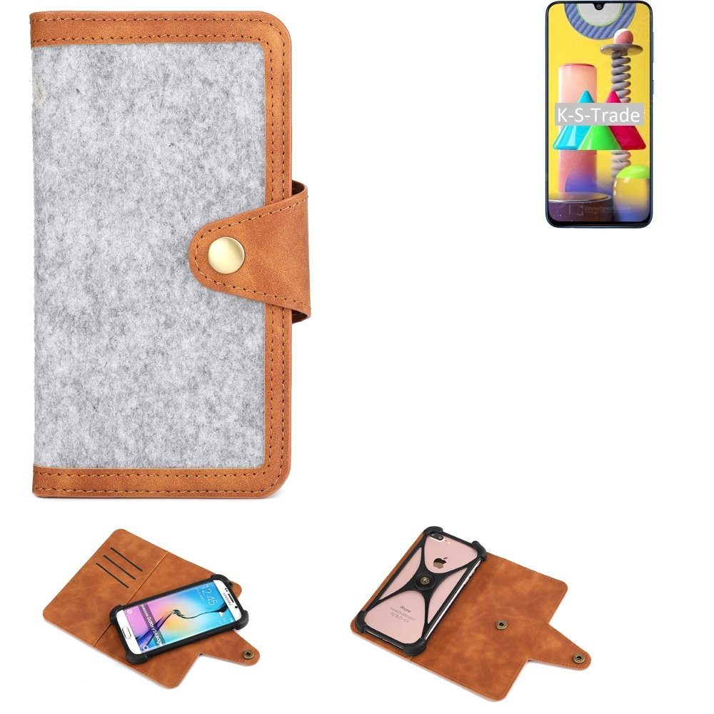 K-S-Trade Handyhülle für Samsung Galaxy M31, Handyhülle Schutzhülle Filz-Hülle Kunst-Leder hellgrau braun