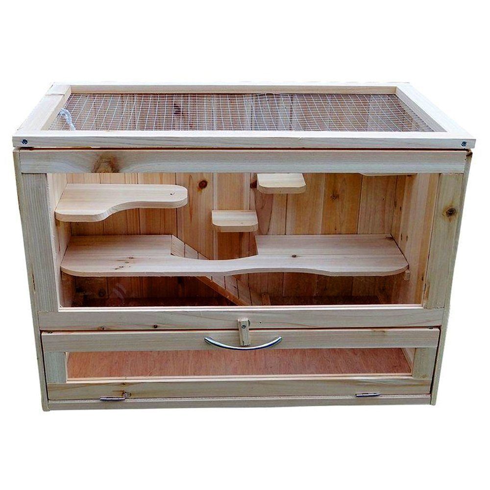 Melko Kleintierkäfig Kleintiergehege Kleintierkäfig Stall Holz Freilauf Nagerstall, 5 Etagen