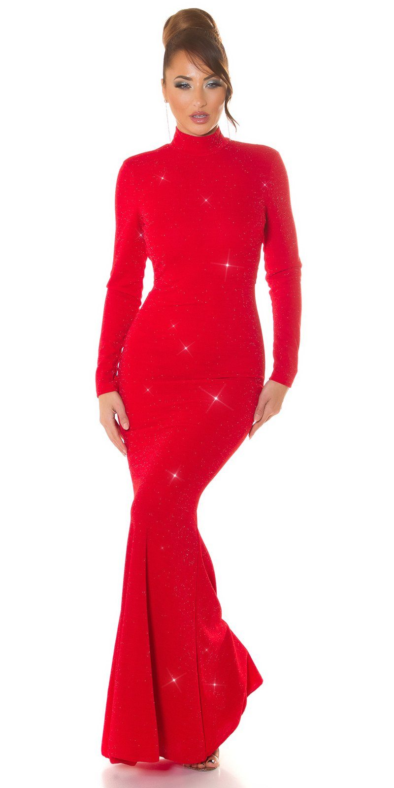 Koucla Rückenausschnitt Maxikleid Abendkleid mit glitzerndes rot