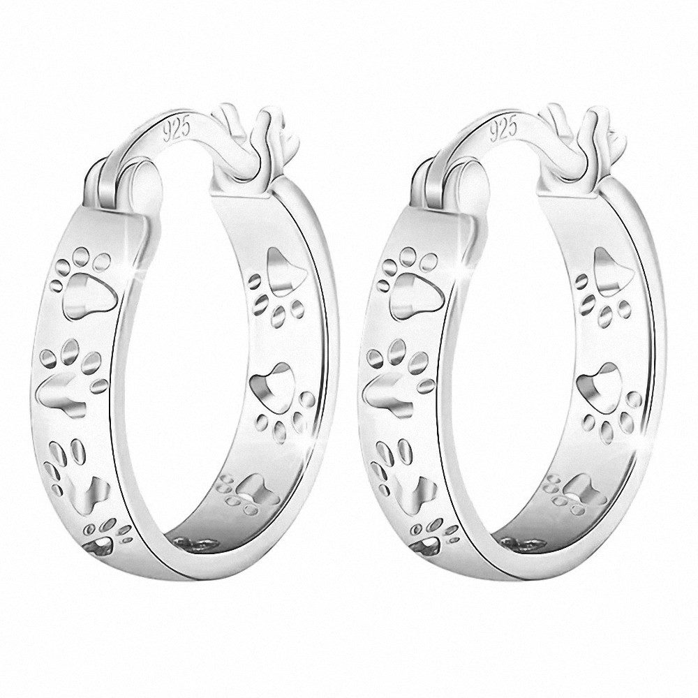 Taffstyle Paar Creolen 925 Sterling Silber Ohrringe Hunde & Katzen Pfotenab günstig online kaufen