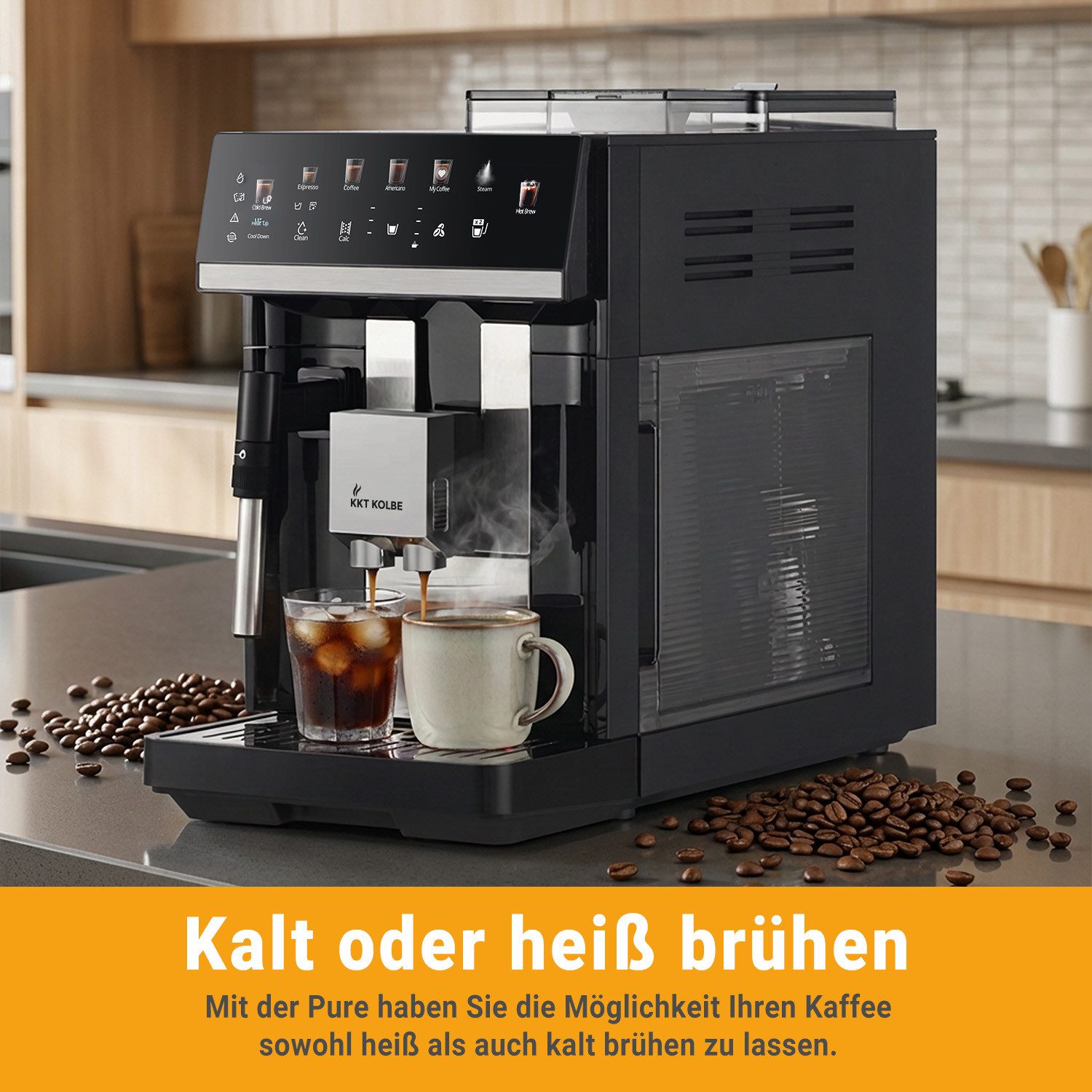 KKT KOLBE Kaffeevollautomat Pure, Automatische Reinigung, 2 Tassen-Funktion, 4 Kaffeespezialitäten