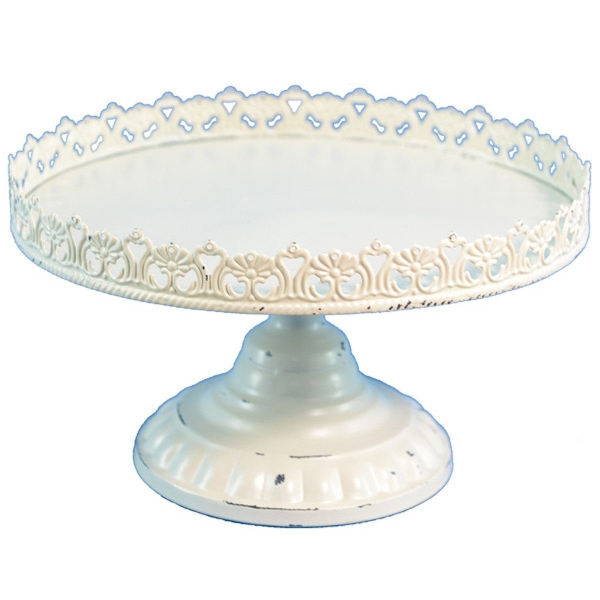 MarieAnn No.25 Servierplatte Shabby Etagere mit/ohne Haube Metall antikcreme auf Fuß nostalgisch, Nostalgie Platte auf Fuß, Tortenplatte, Servierplatte mit Haube aus Metall