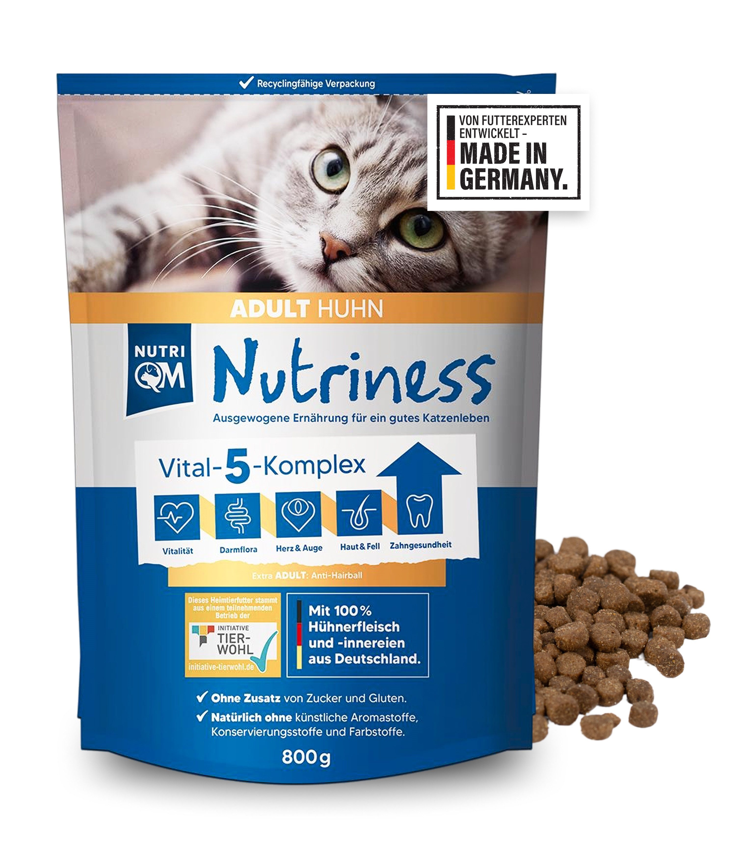NutriQM Katzentrockenfutter Nutriness Adult Huhn, Trockenfutter für: Katzen