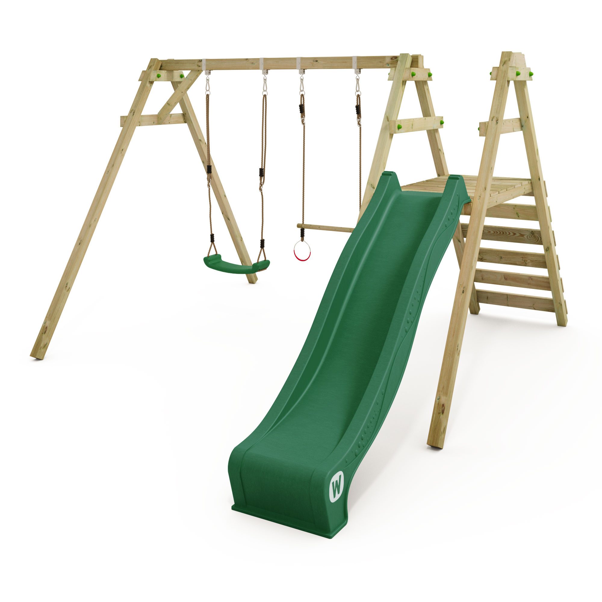 Wickey Doppelschaukel Smart Dash – Gartenschaukel mit Rutsche, Ringen & Trapez für Kinder, (Holzschaukel - Wickey Zubehör flexibel nachrüstbar, Kinderschaukel - Fördert Gleichgewicht, Kraft & Koordination), Wetterfestes Massivholz – pflegeleicht mit 10-Jahren Garantie*