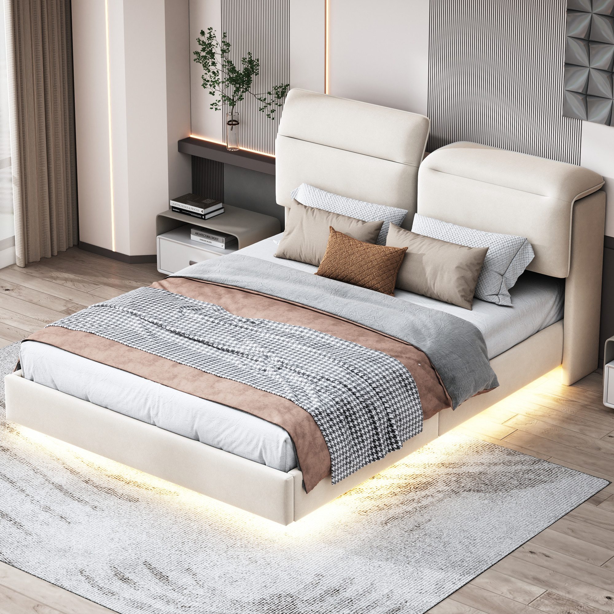 FUROKOY Stauraumbett Polsterbett Doppelbett mit LED-Beleuchtung günstig online kaufen