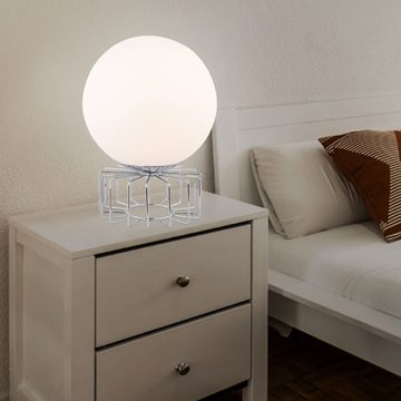 Globo Kugelleuchte, Leuchtmittel nicht inklusive, Tischleuchte Tischlampe Glas Chrom Opal 15 cm Wohnzimmer Schlafzimmer