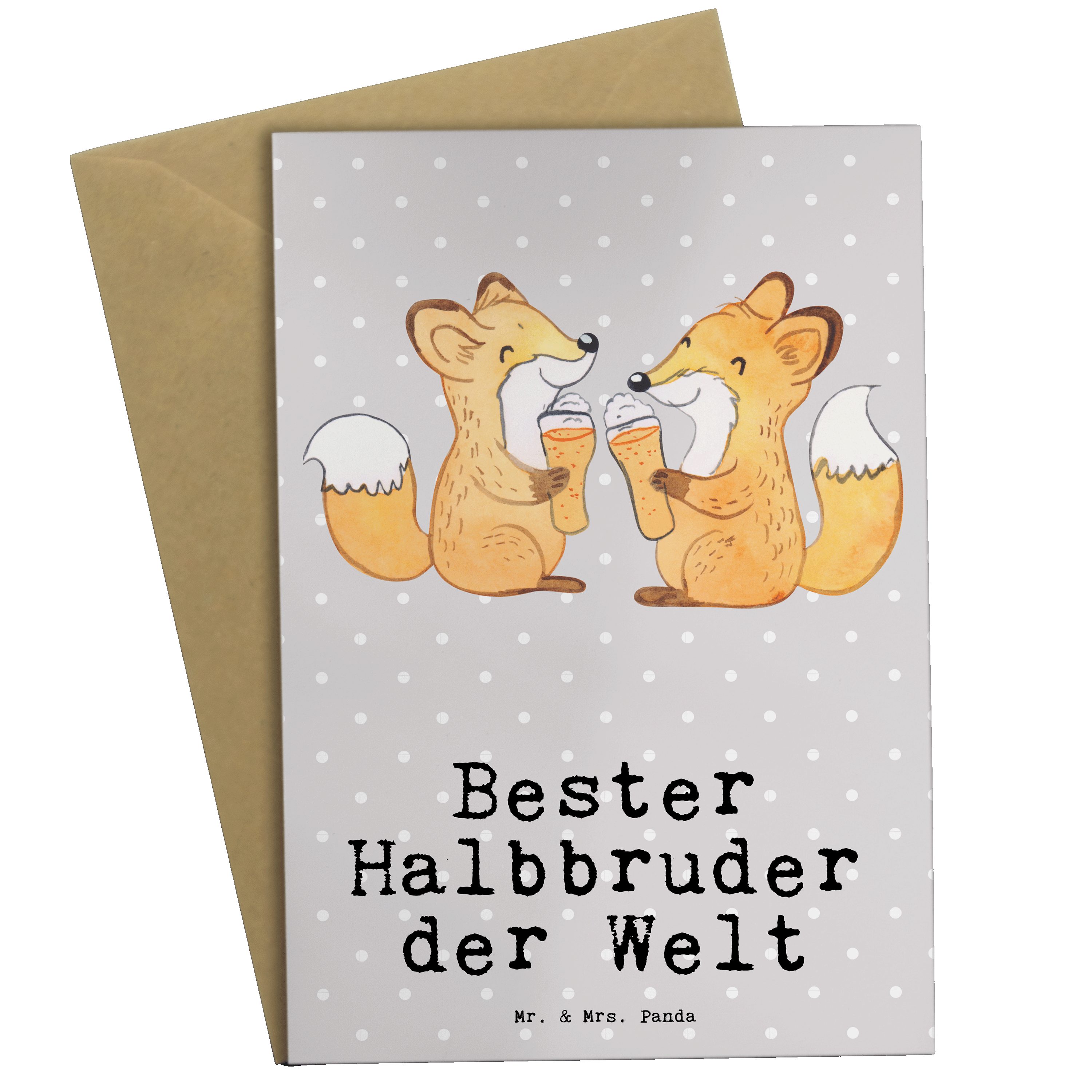 Mr. & Mrs. Panda Grußkarte Fuchs Bester Halbbruder der Welt - Grau Pastell - Geschenk, Familie