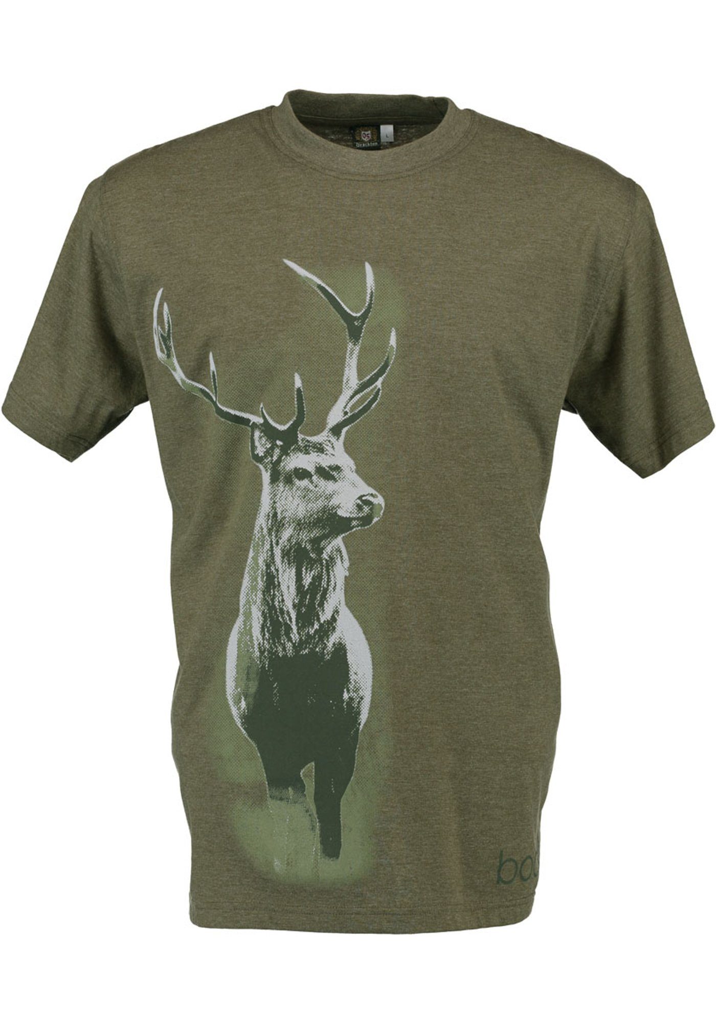 OS-Trachten T-Shirt Tofavu Herren Kurzarmshirt mit Hirsch-Druck auf dem Vorderteil oliv