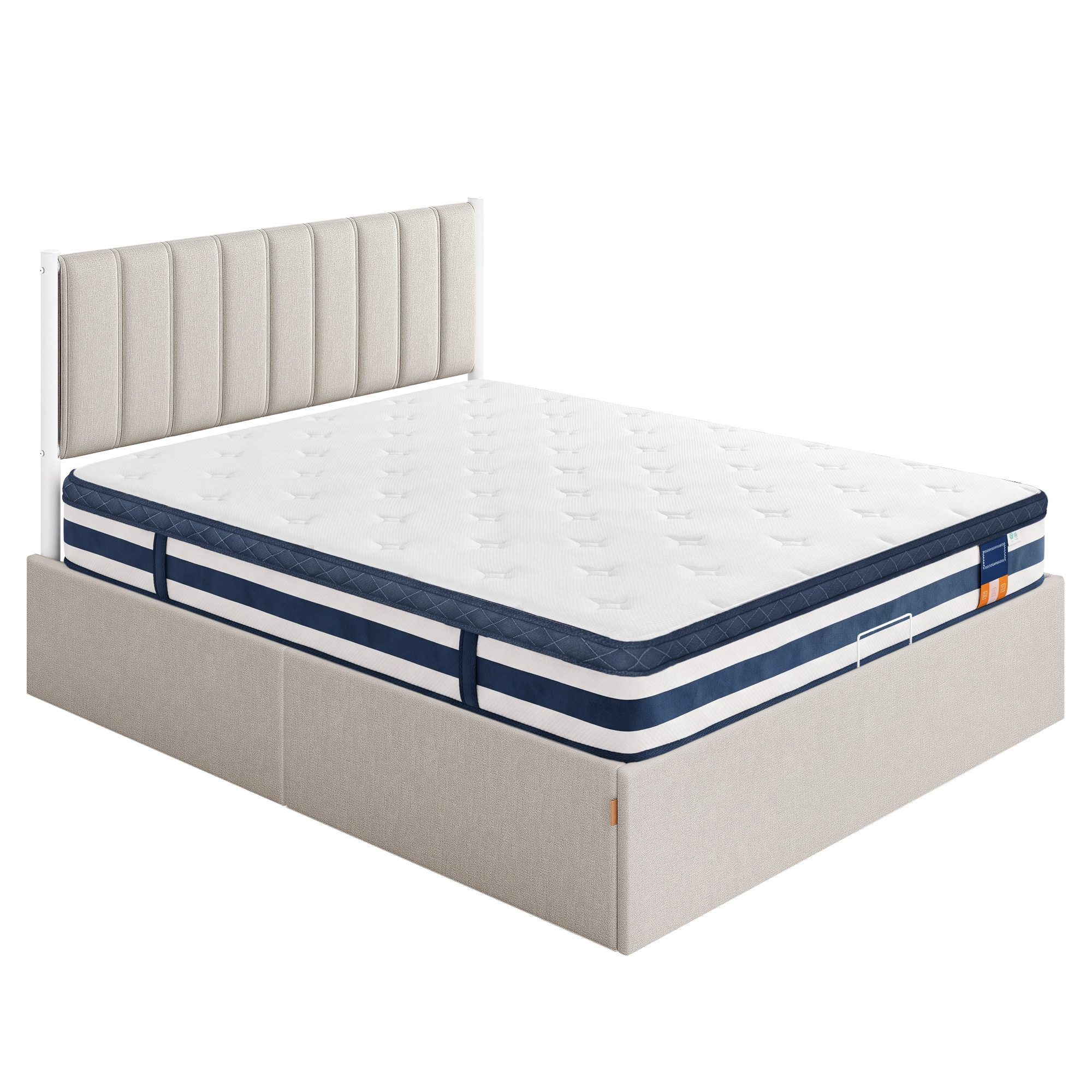 VASAGLE Polsterbett Bettgestell, Bettrahmen, Bett, modern, einfache Montage, Kopfteil, Polsterbett und Matratze Set, mit Stauraum 160x200 cm