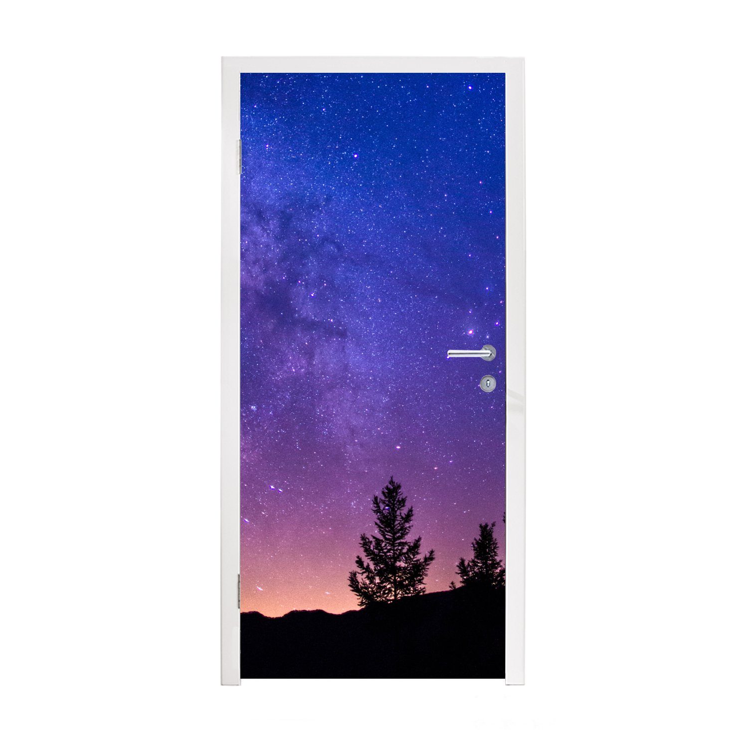 MuchoWow Türtapete Lila Milchstraße über einem Gebirge, Matt, bedruckt, (1 St), Fototapete für Tür, Türaufkleber, 75x205 cm