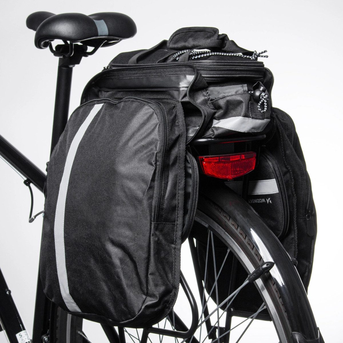 Wozinsky Fahrradtasche WBB36BK, 2-tlg. Doppeltasche mit Reflektoren, spritzwassergeschützt, robust