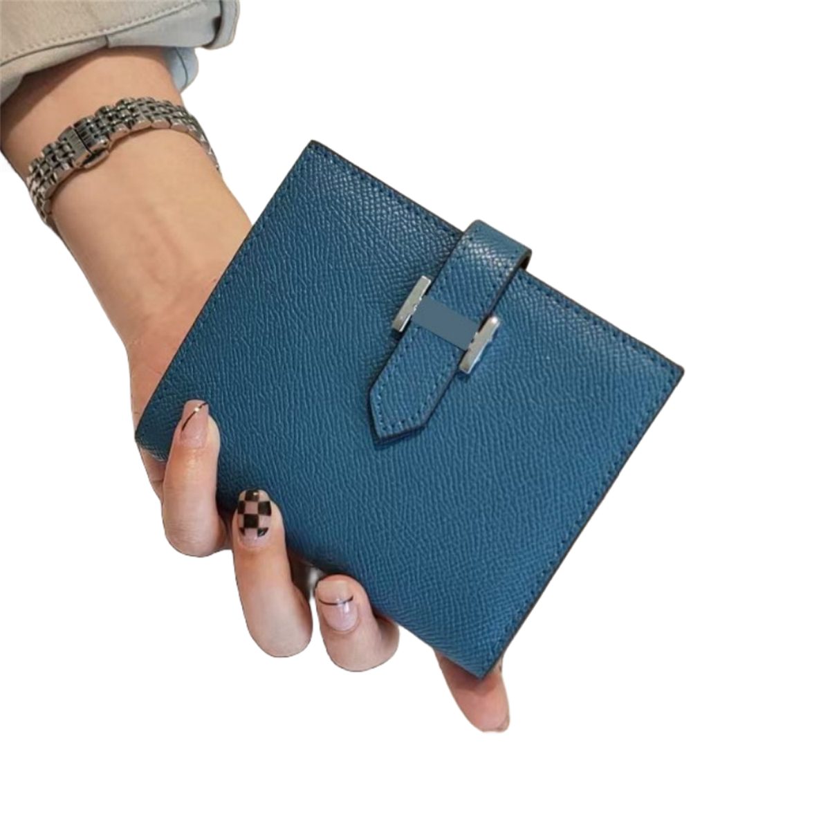 carefully selected Brieftasche Mini-Geldbörse aus Leder mit mehreren Kartenfächern und Münzfächern Blau