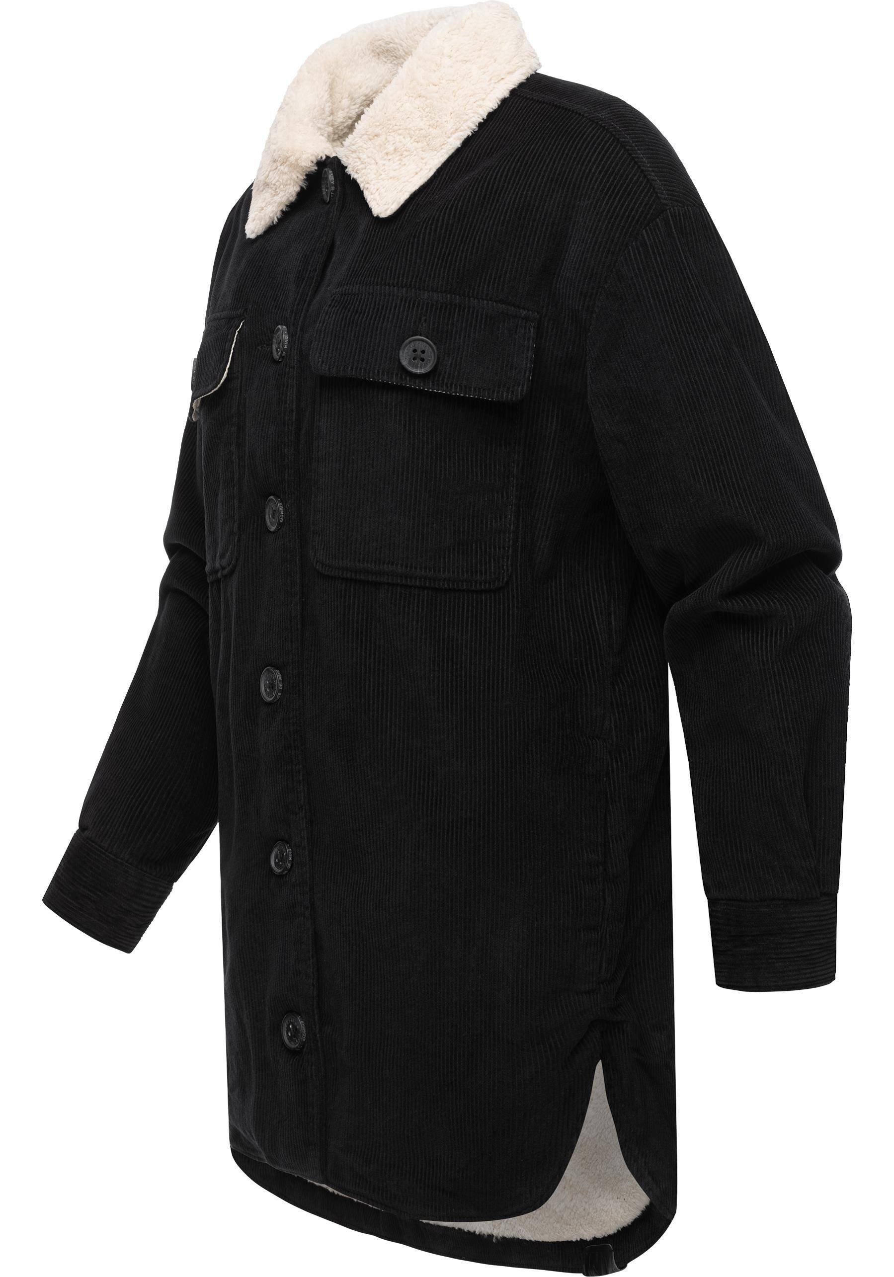 Cord aus mit Damen Cordjacke Kyoka Ragwear Stylische Innenfutter Jacke schwarz flauschigem