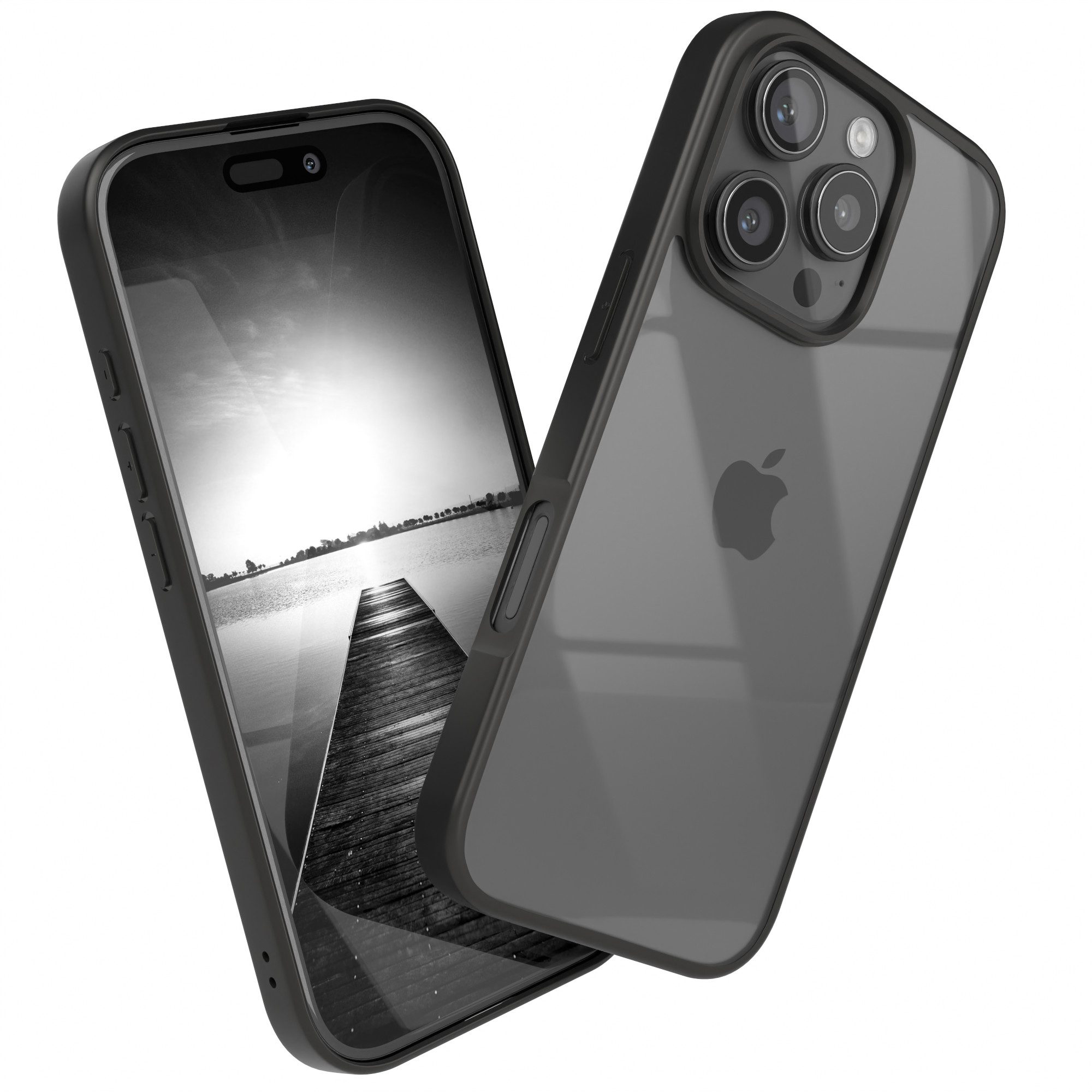 EAZY CASE Handyhülle Bumper Case für Apple iPhone 16 Pro 6,3 Zoll, Hülle Durchsichtig kratzfest Back Cover mit Displayschutz Schwarz