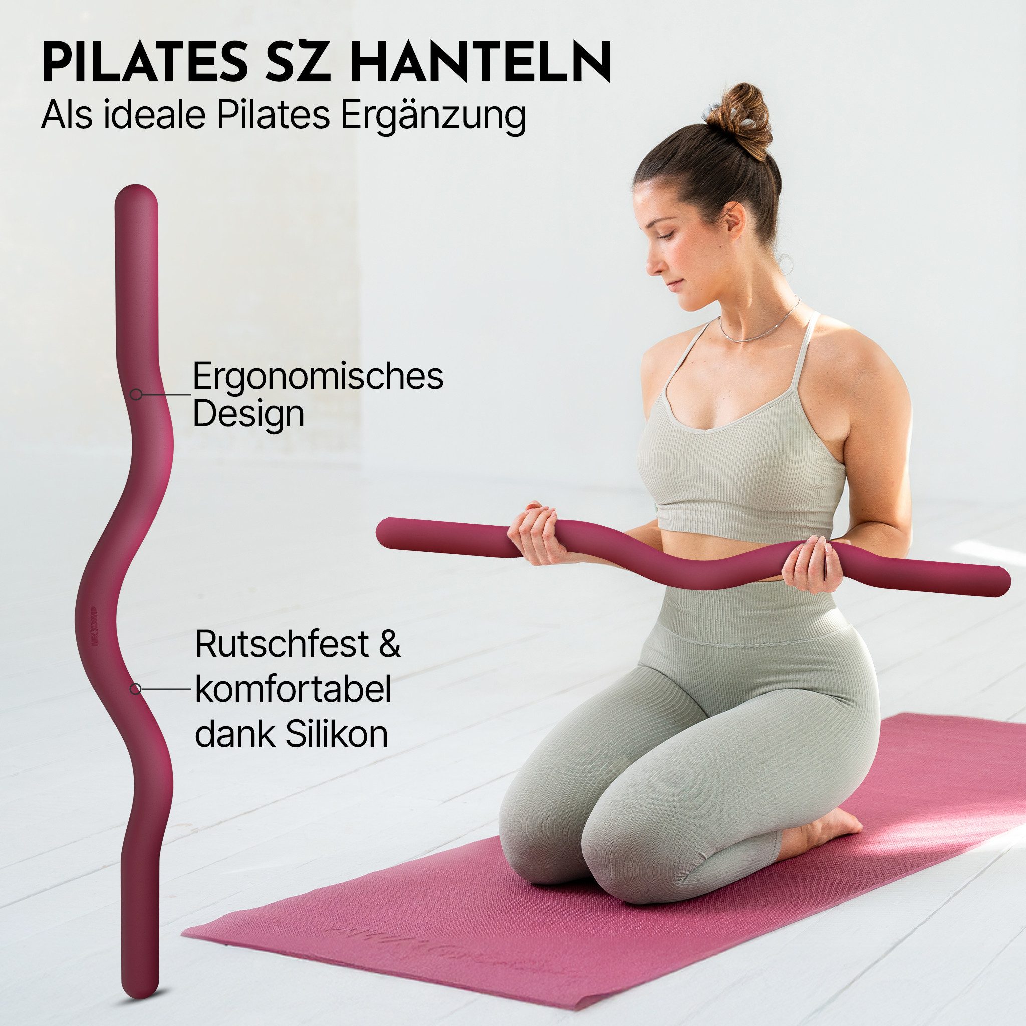 NEOLYMP Langhantelstange Pilates SZ Stange – ergonomische Silikon Hantelstange für Pilates, Silikon, (Pilates Stange für Home Workout, Core Training & Balance), 6,8 kg Trainingsstange für kontrolliertes Krafttraining zuhause